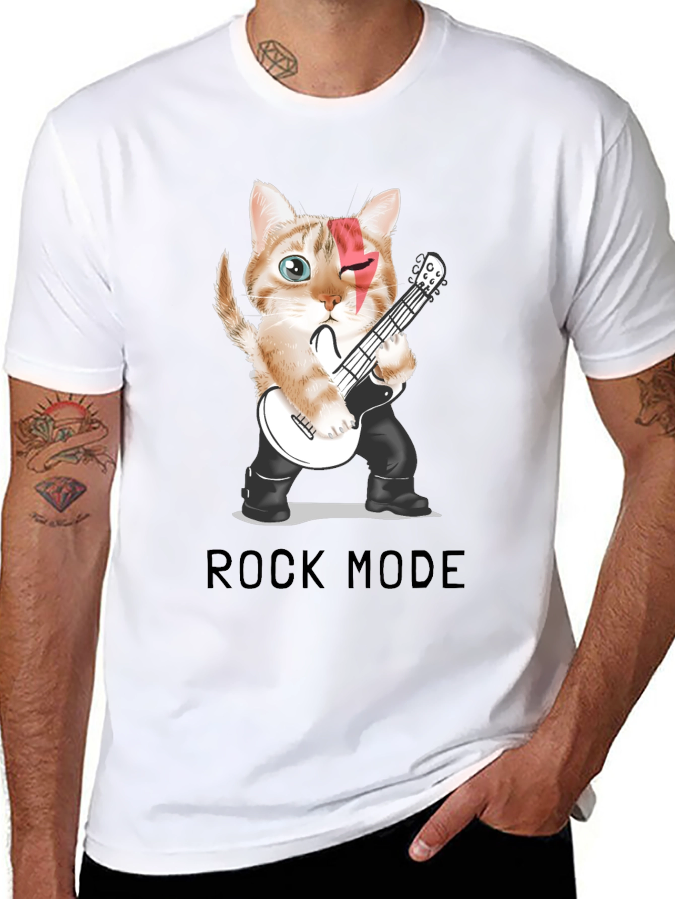 Rock Mode Cat T-Shirt - Music Lover Tee