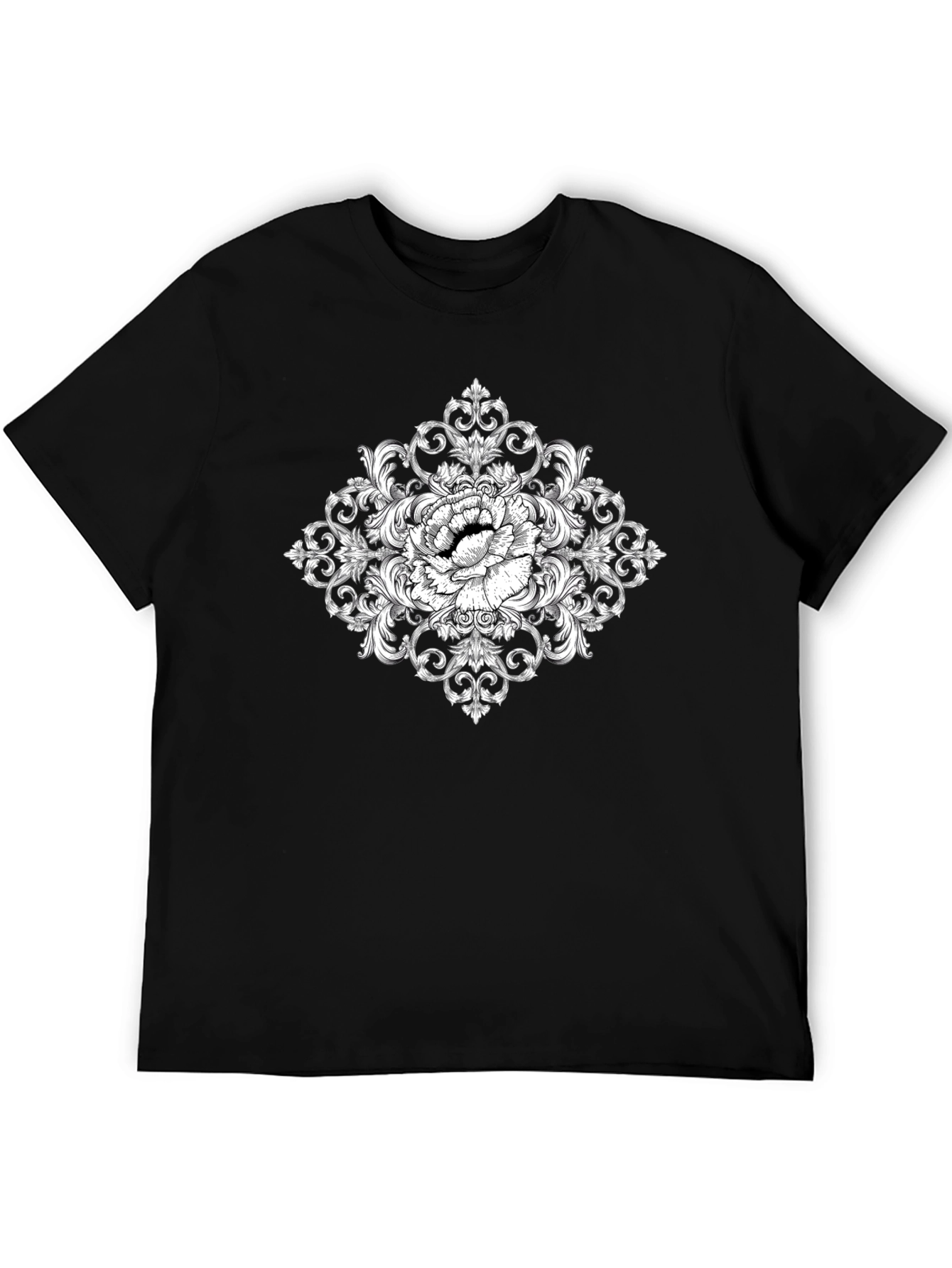Elegant Floral Ornament Black T-Shirt