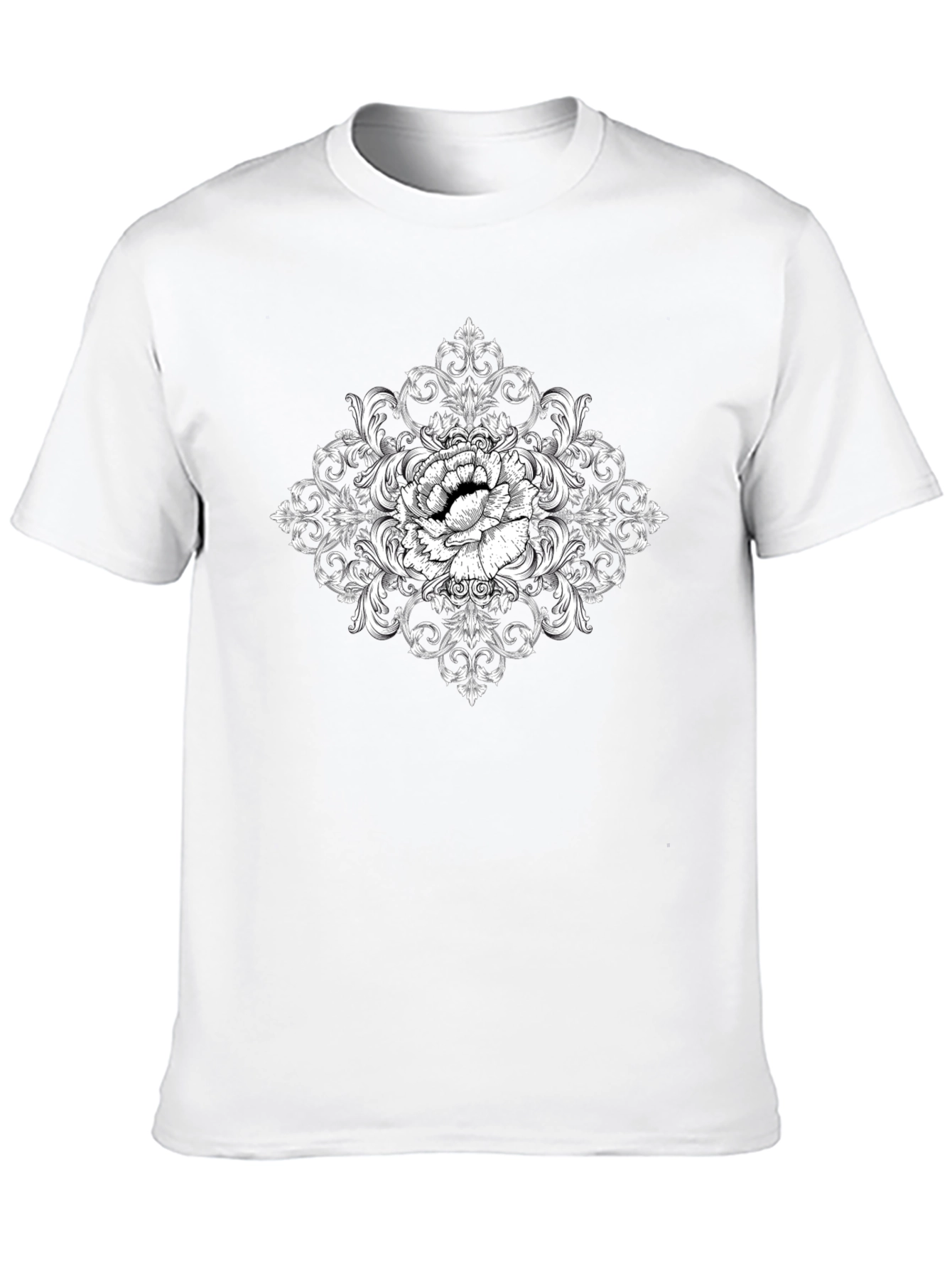 Elegant Floral Ornament Black T-Shirt