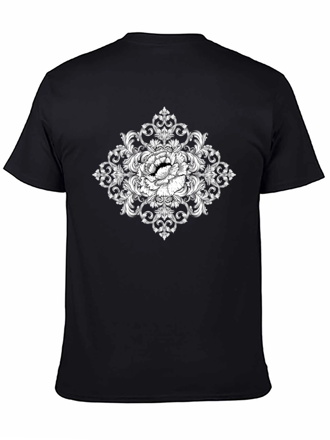 Elegant Floral Ornament Black T-Shirt