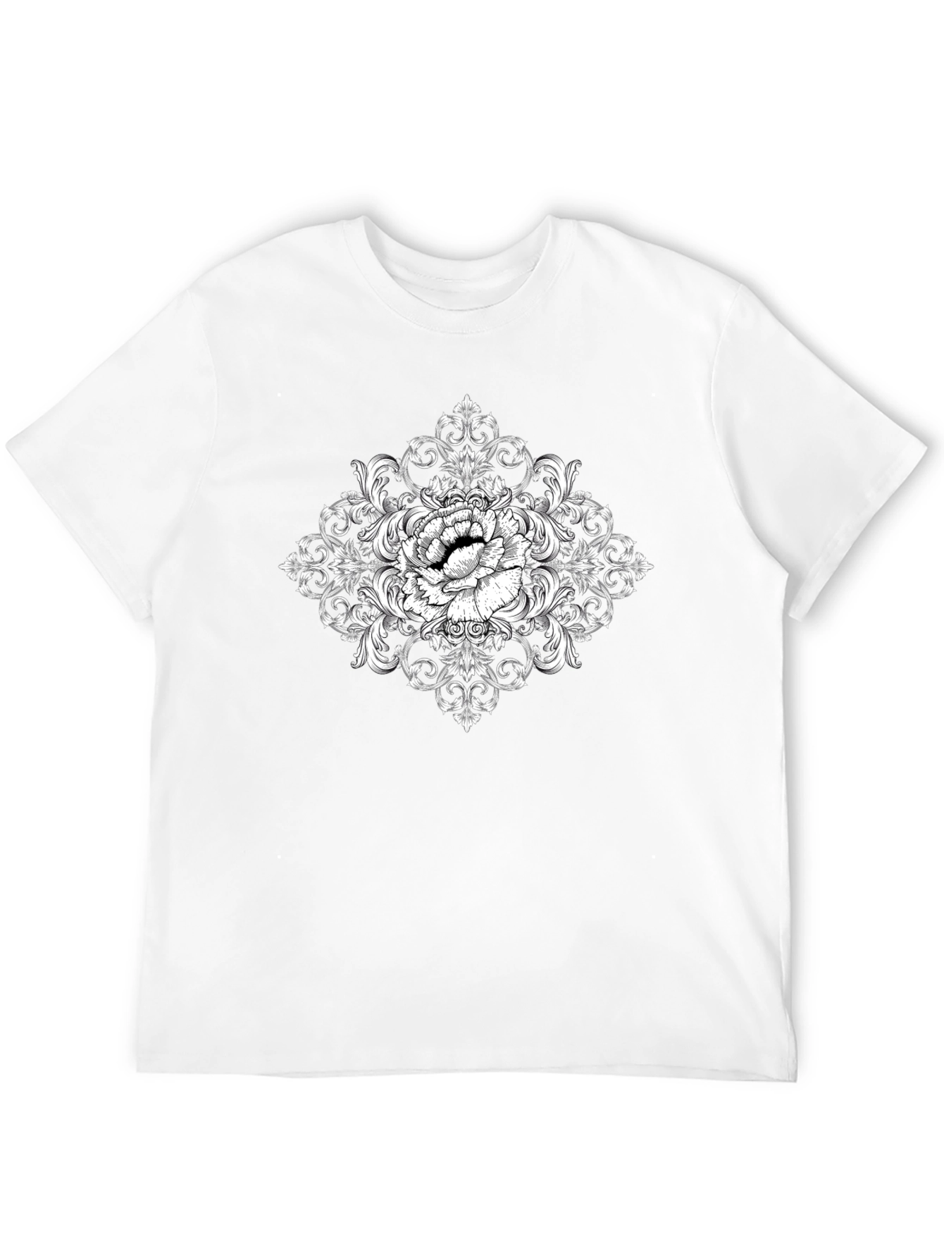 Elegant Floral Ornament Black T-Shirt