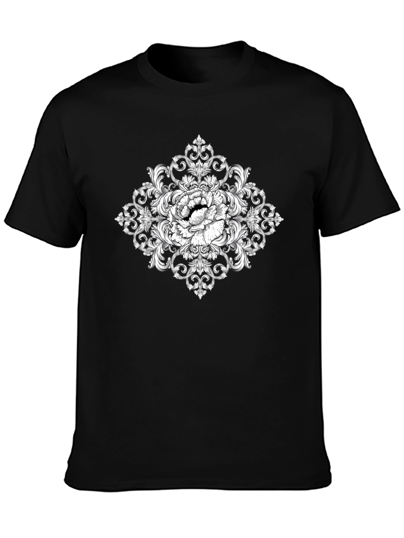 Elegant Floral Ornament Black T-Shirt