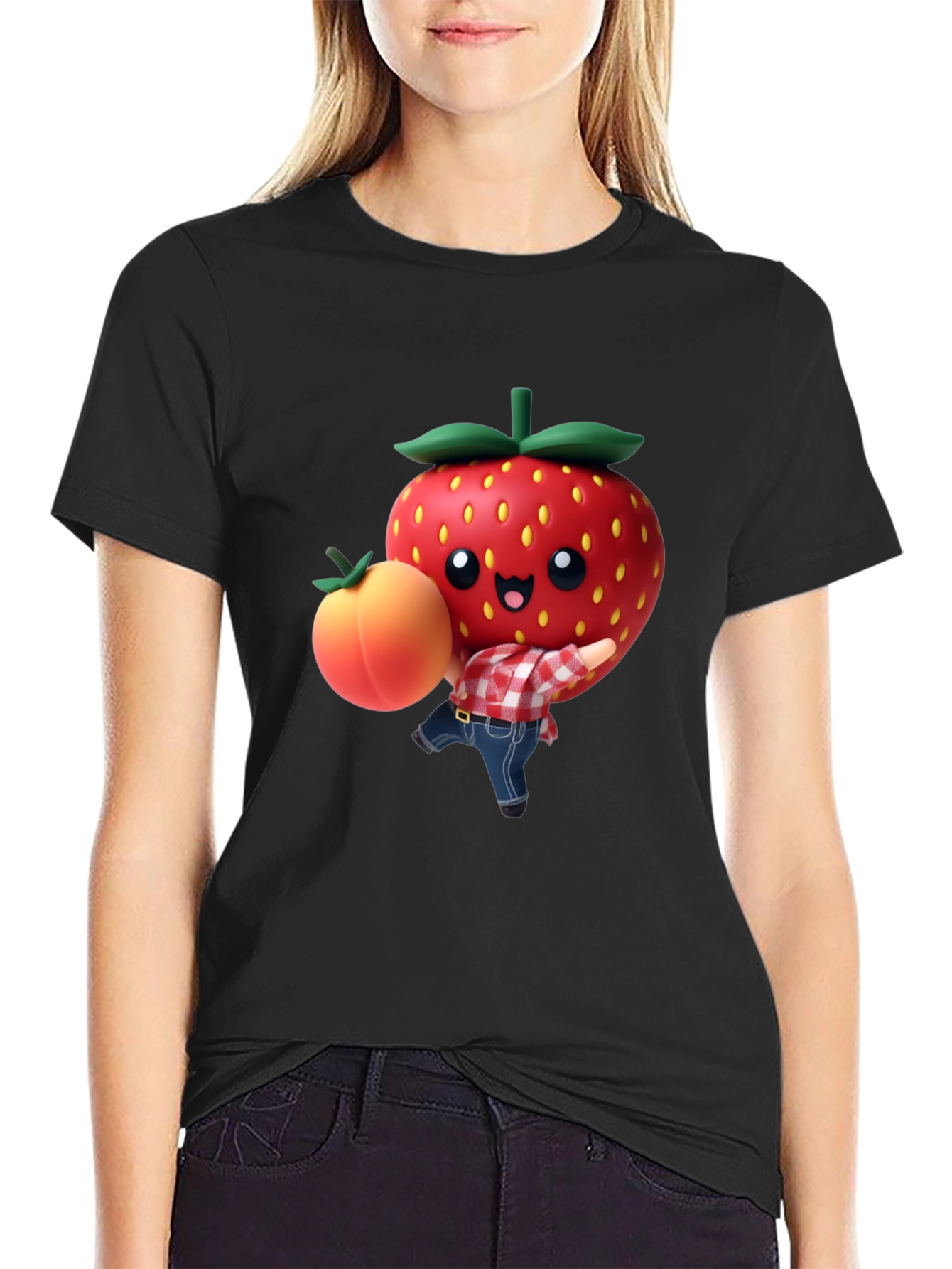 Strawberry & Peach Graphic Tee - Fun Fruit Design!