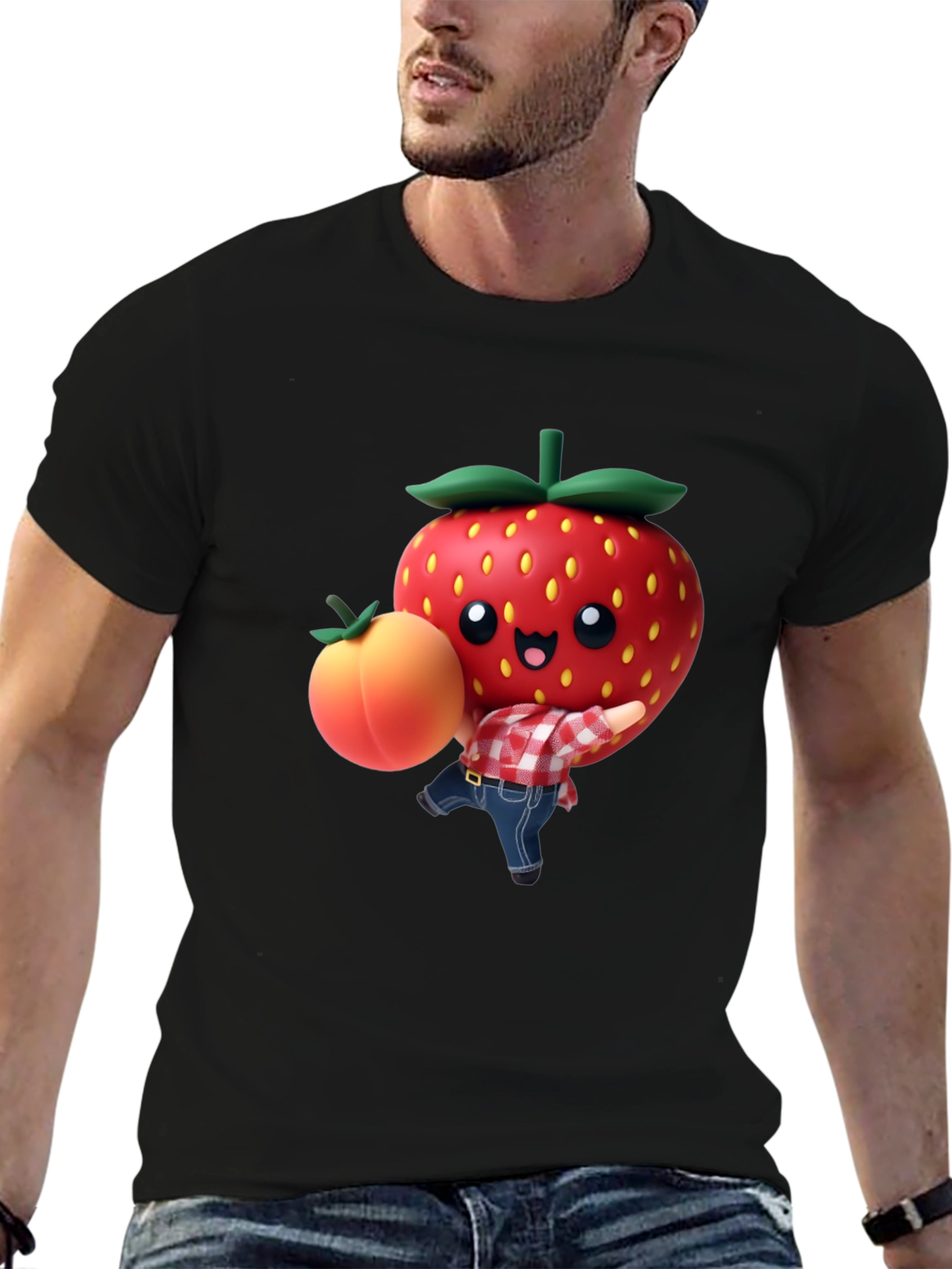 Strawberry & Peach Graphic Tee - Fun Fruit Design!