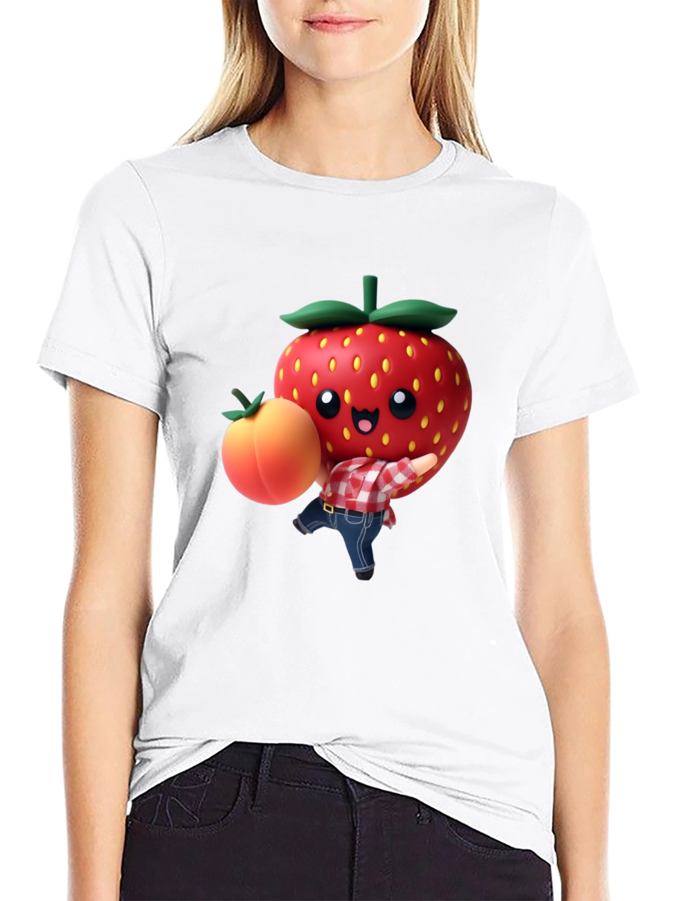 Strawberry & Peach Graphic Tee - Fun Fruit Design!