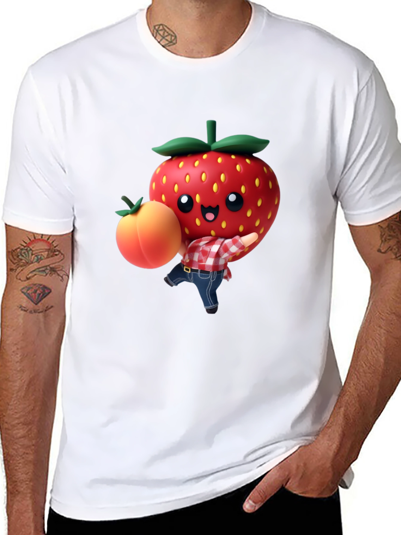 Strawberry & Peach Graphic Tee - Fun Fruit Design!