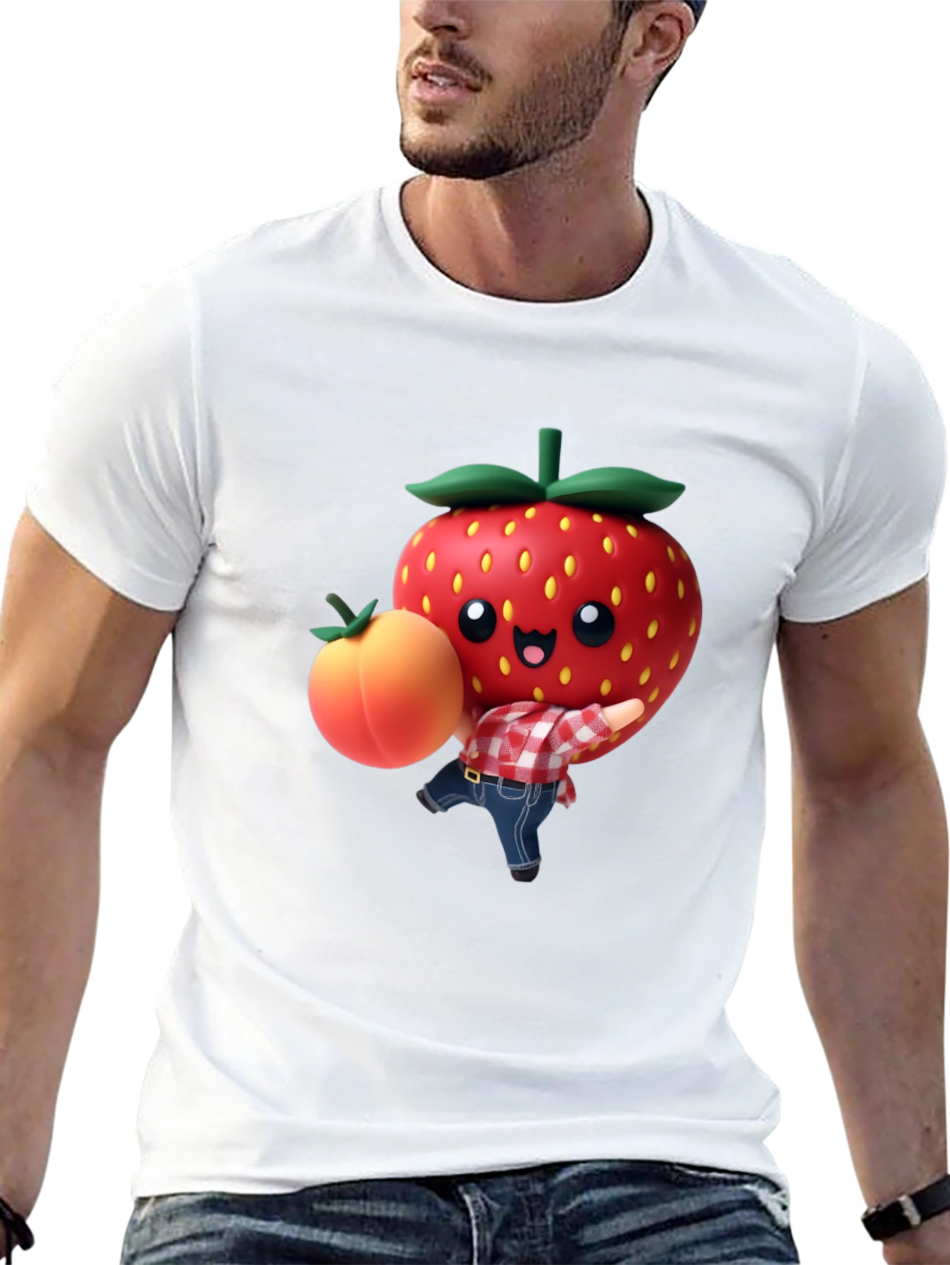 Strawberry & Peach Graphic Tee - Fun Fruit Design!