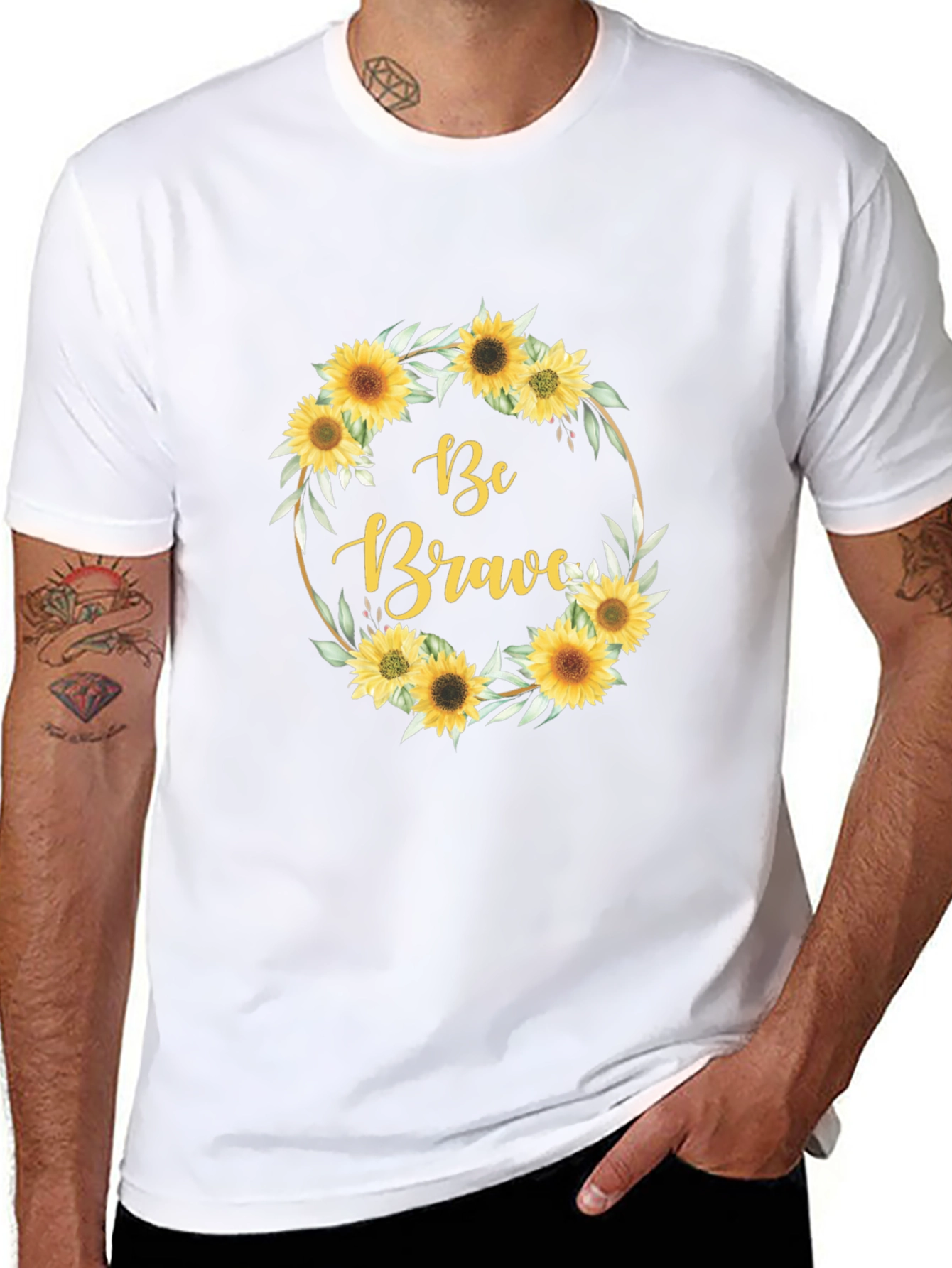 Be Brave Sunflower Wreath Graphic Tee - Black
