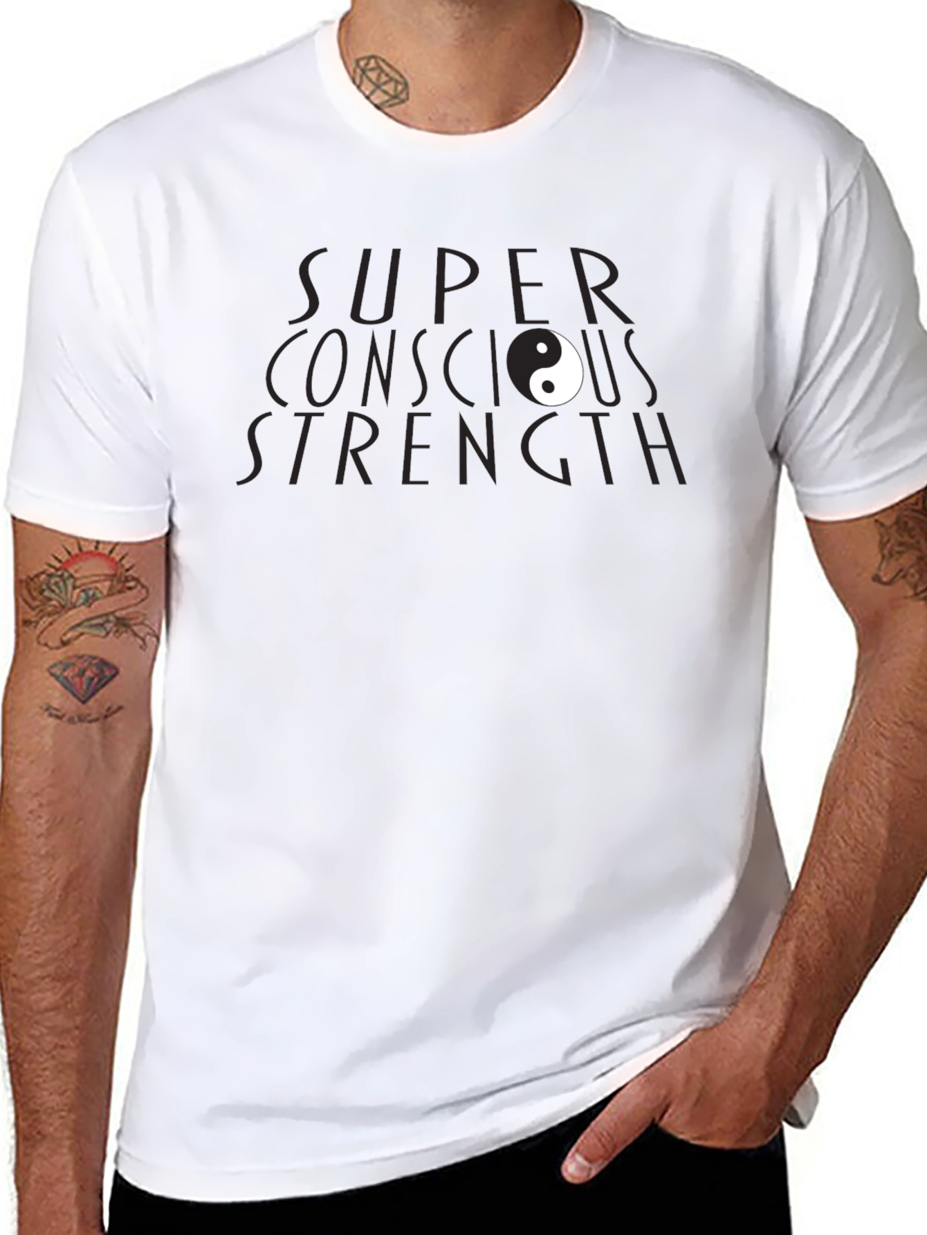 Super Conscious Strength Black T-Shirt Yin Yang Design