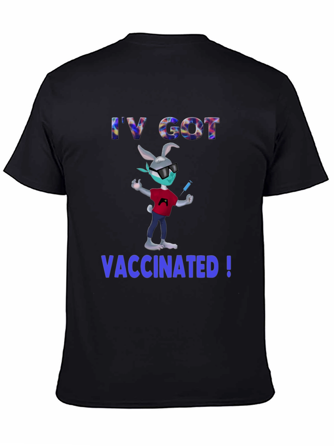 Vaccinated Bunny T-Shirt - Black Cotton Blend