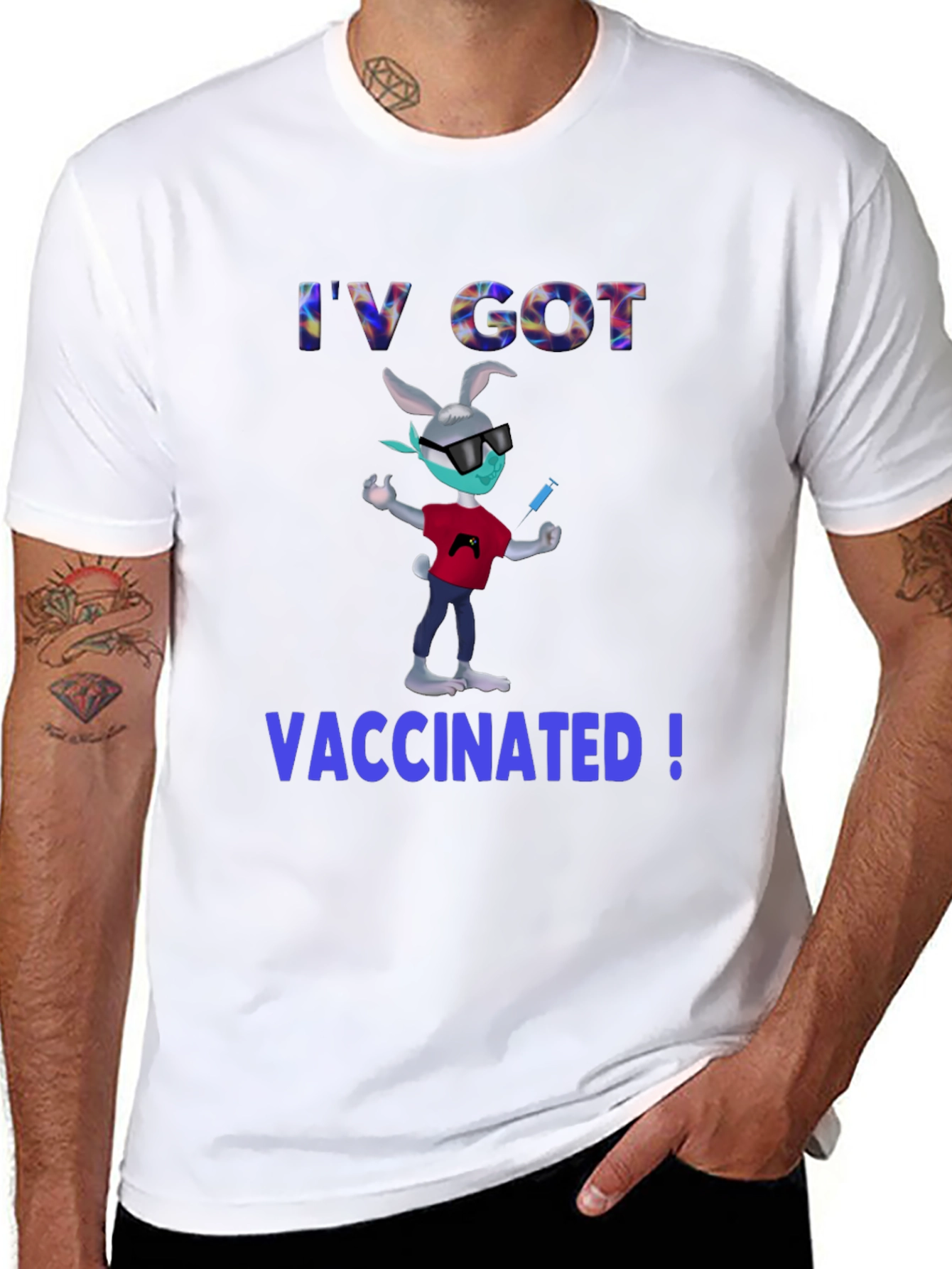 Vaccinated Bunny T-Shirt - Black Cotton Blend
