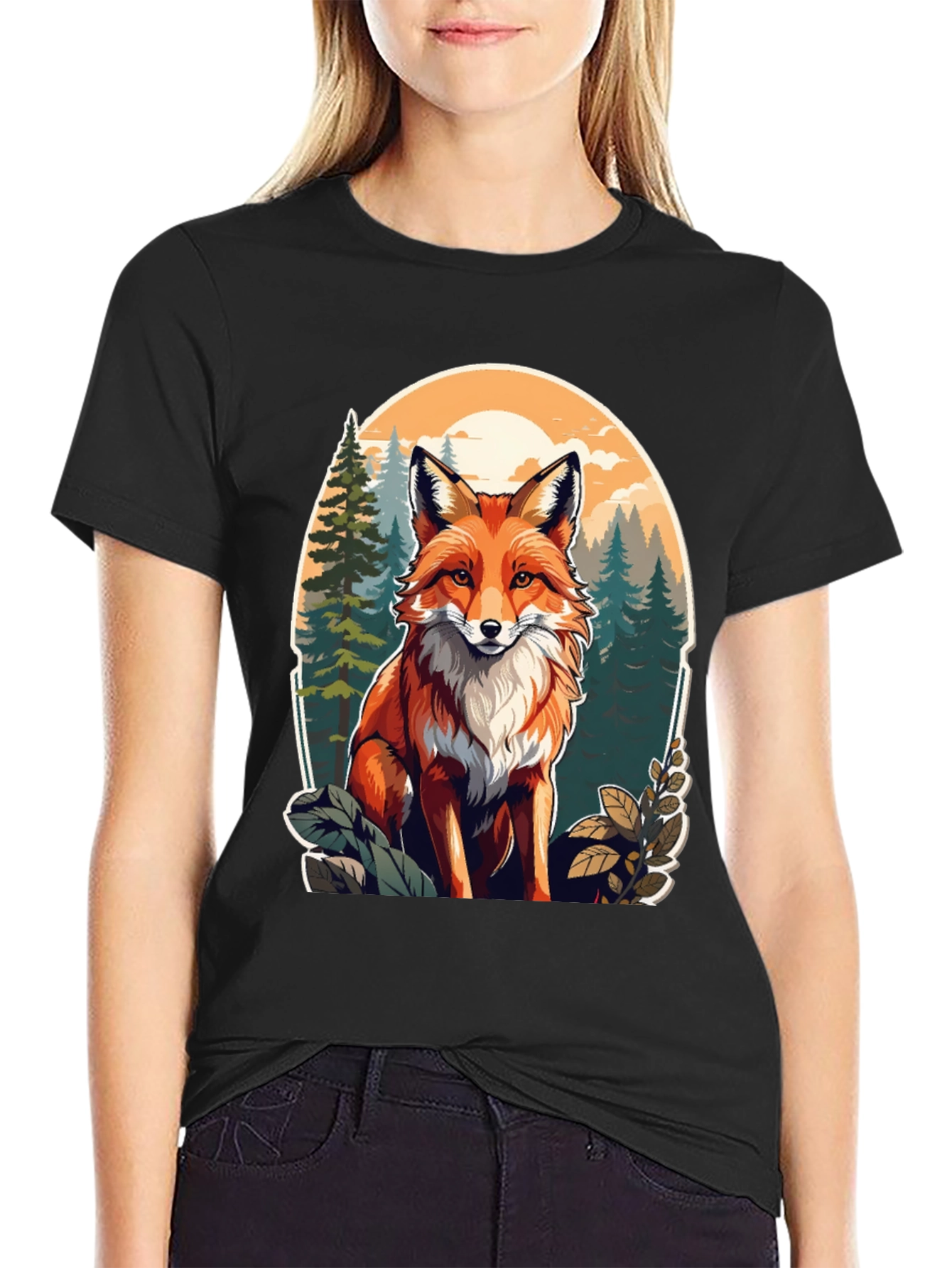 Fox Graphic Tee - Forest Scene Black T-Shirt