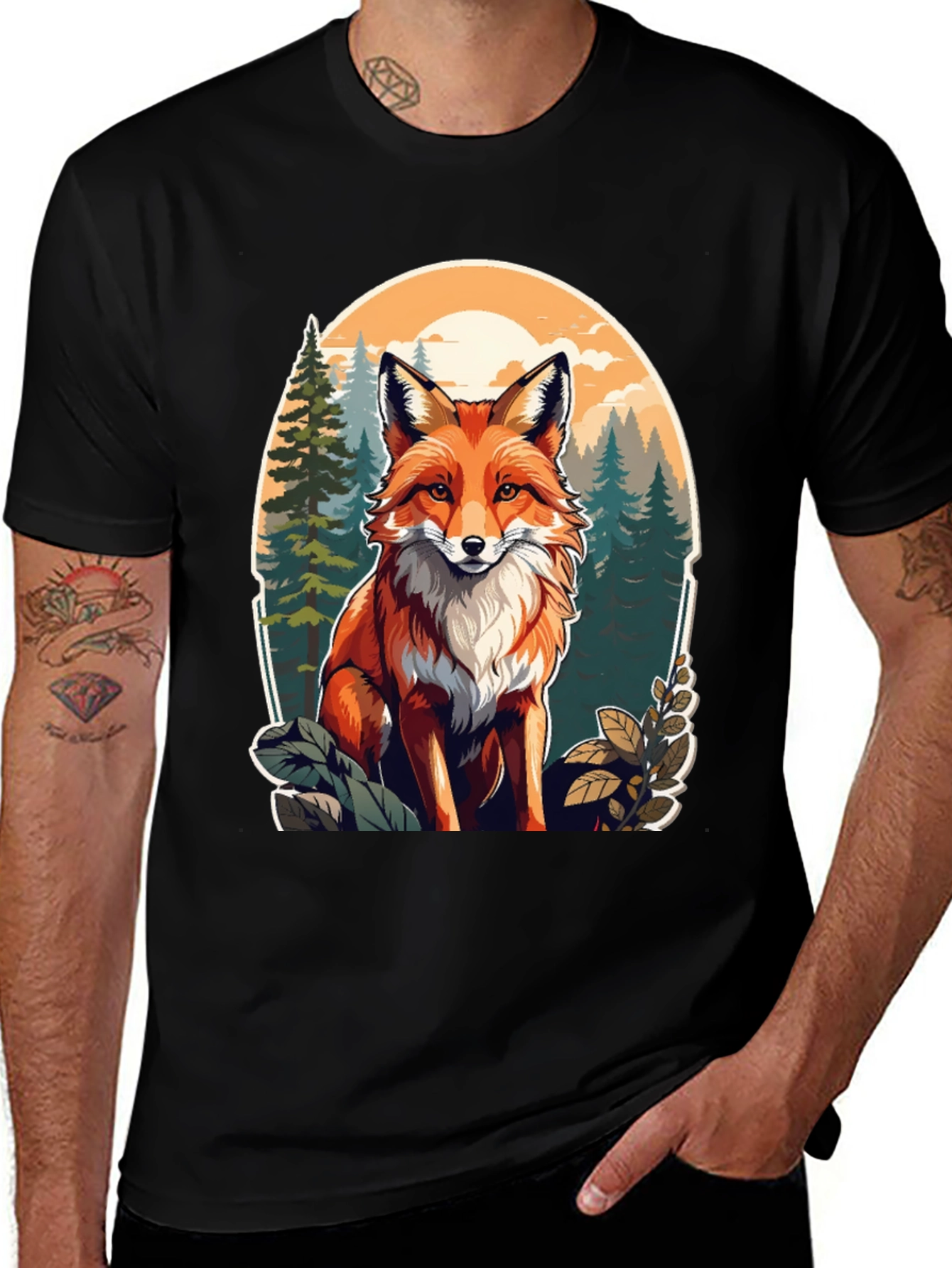Fox Graphic Tee - Forest Scene Black T-Shirt