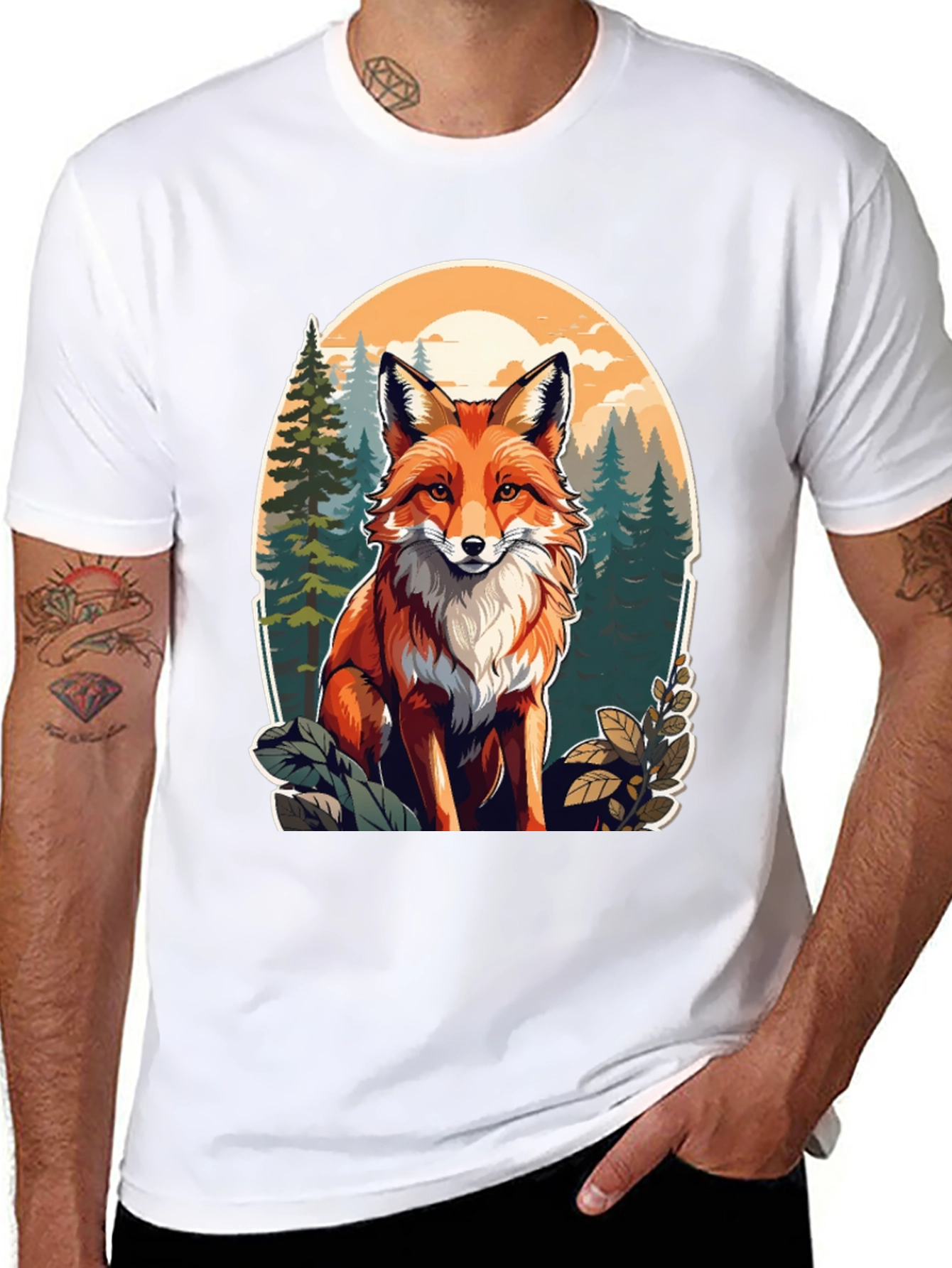 Fox Graphic Tee - Forest Scene Black T-Shirt