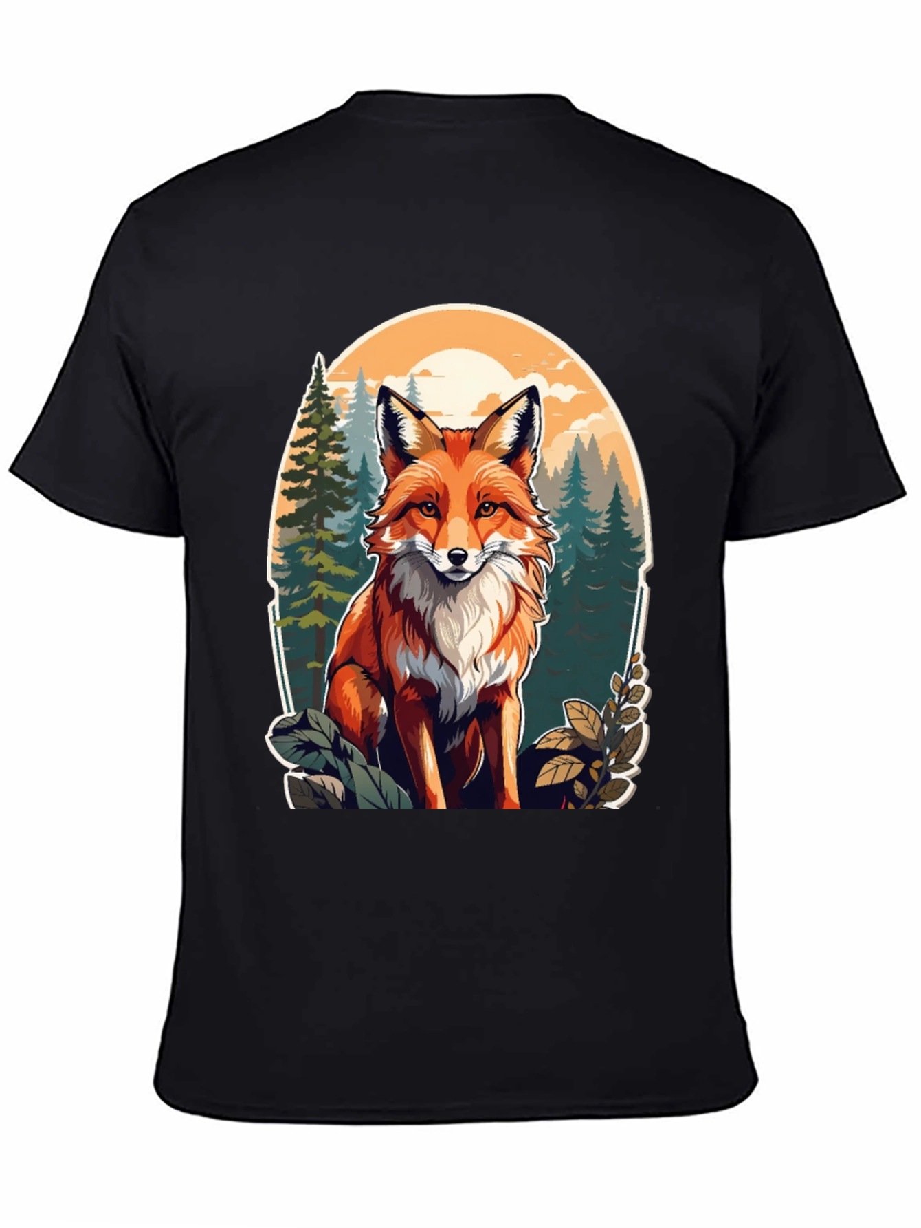 Fox Graphic Tee - Forest Scene Black T-Shirt