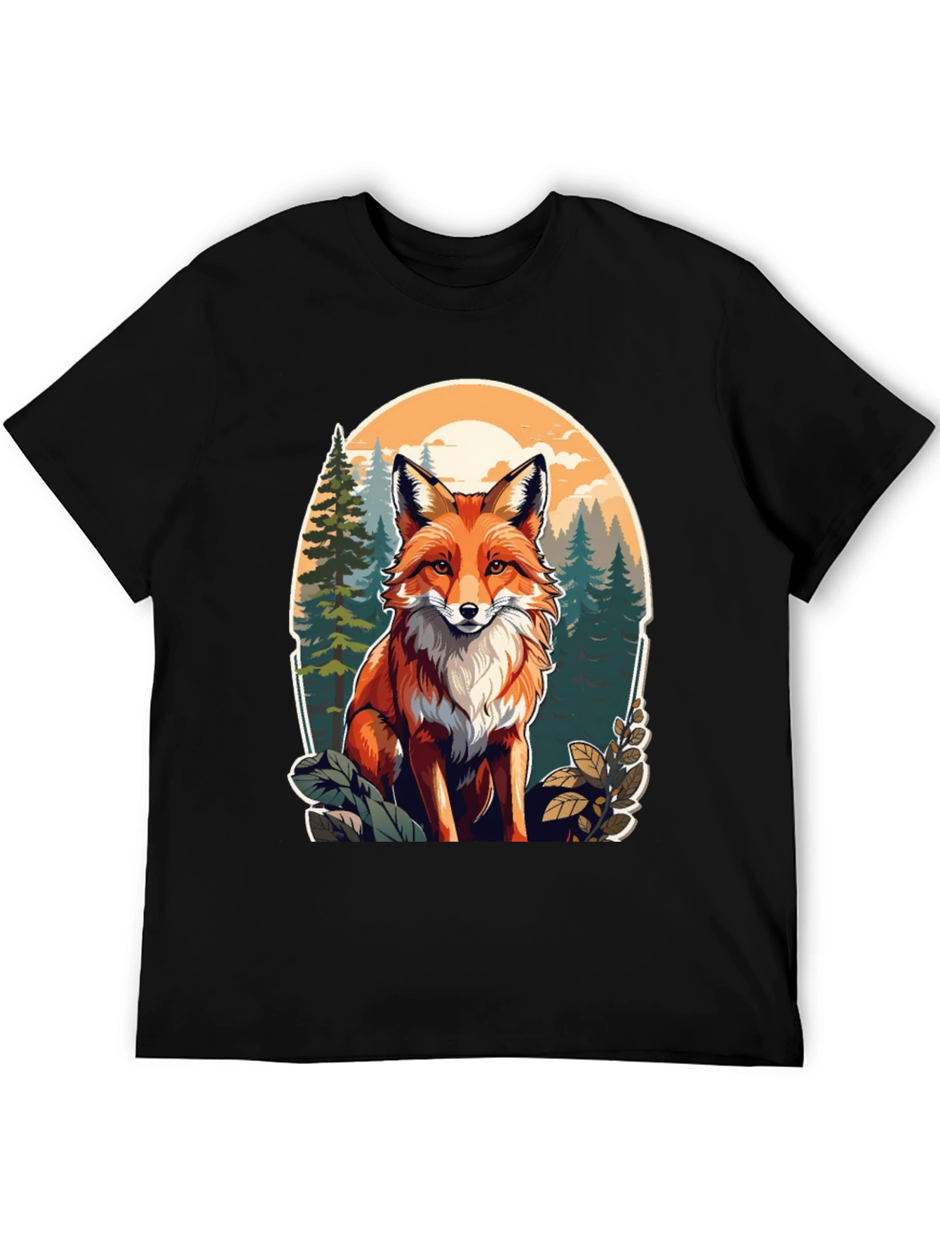 Fox Graphic Tee - Forest Scene Black T-Shirt