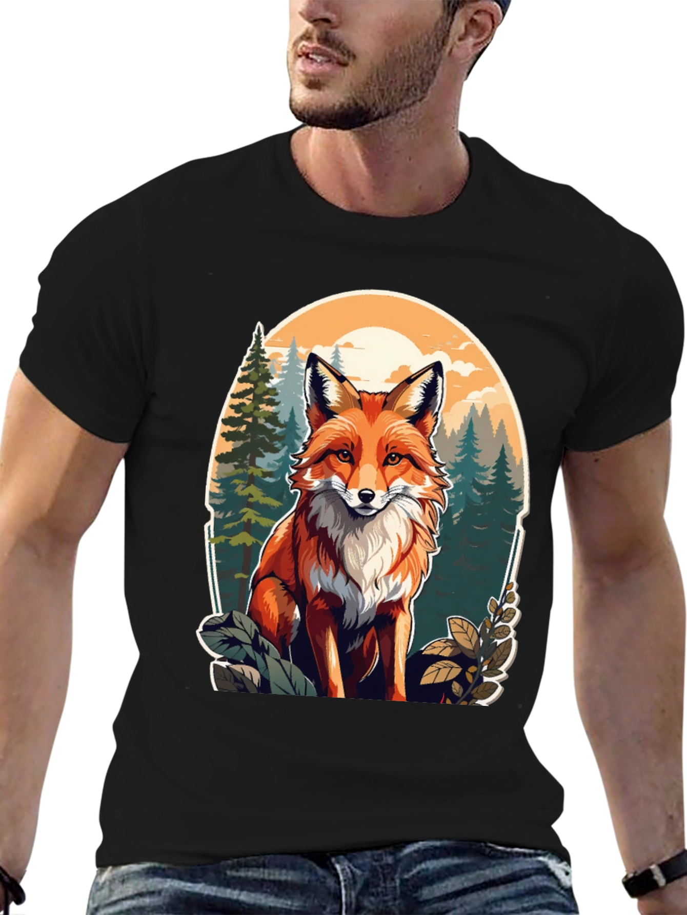 Fox Graphic Tee - Forest Scene Black T-Shirt