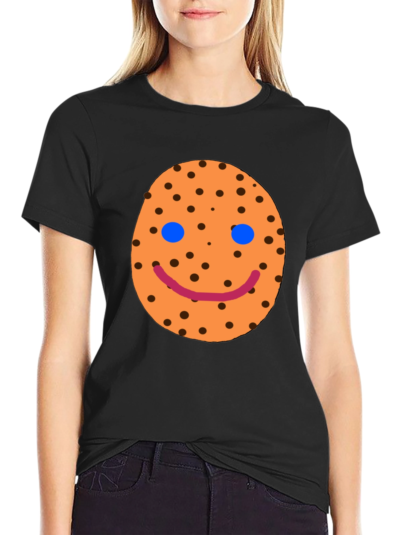 Smiley Cookie Graphic Black T-Shirt