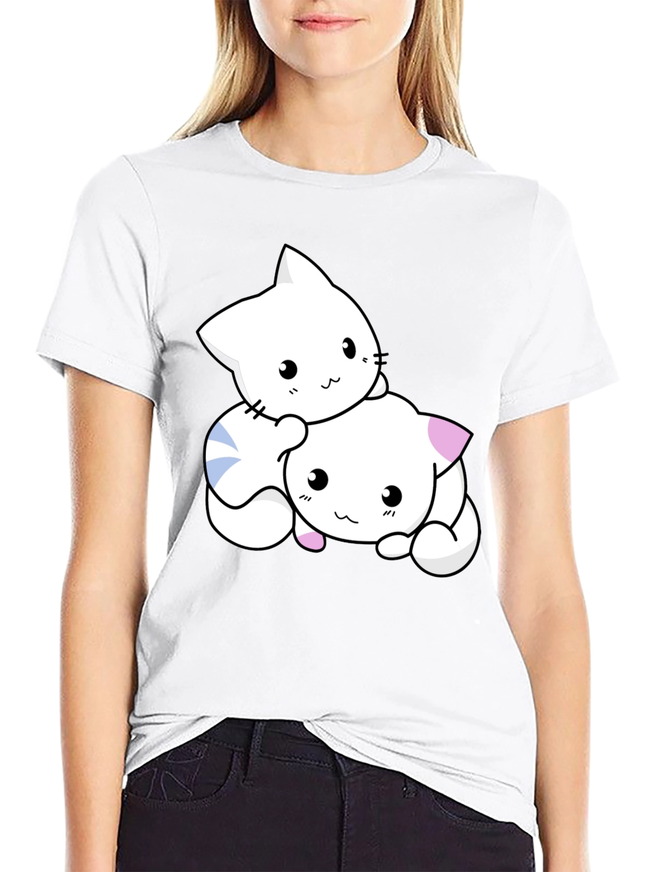 Cute Kawaii Cat T-Shirt - Black