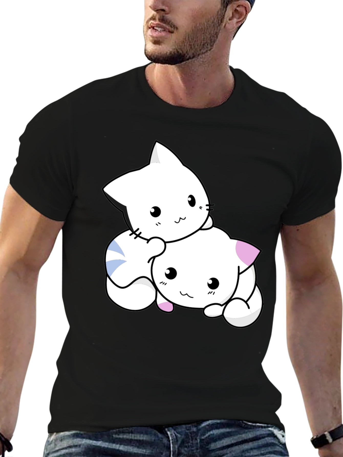 Cute Kawaii Cat T-Shirt - Black
