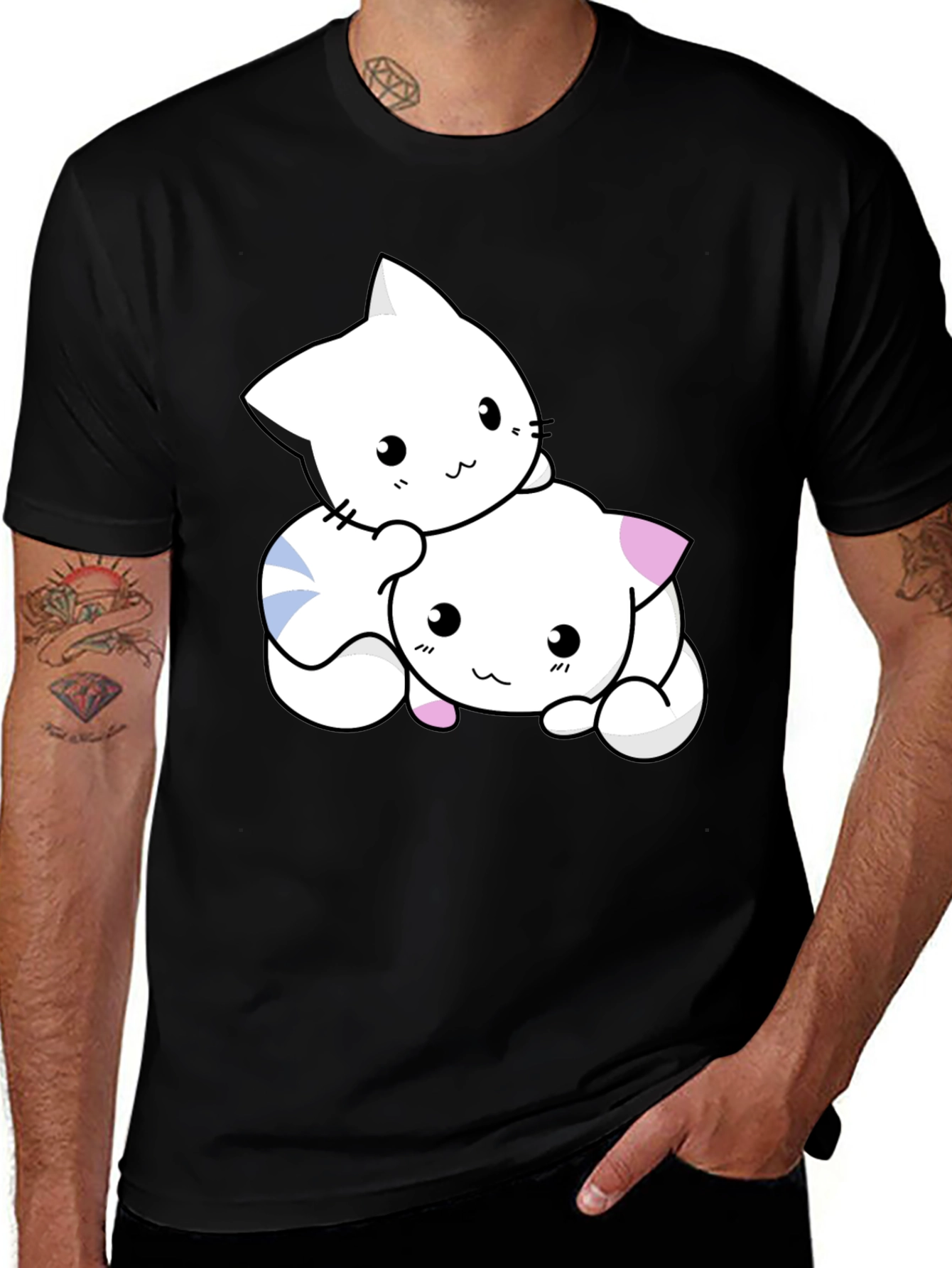 Cute Kawaii Cat T-Shirt - Black