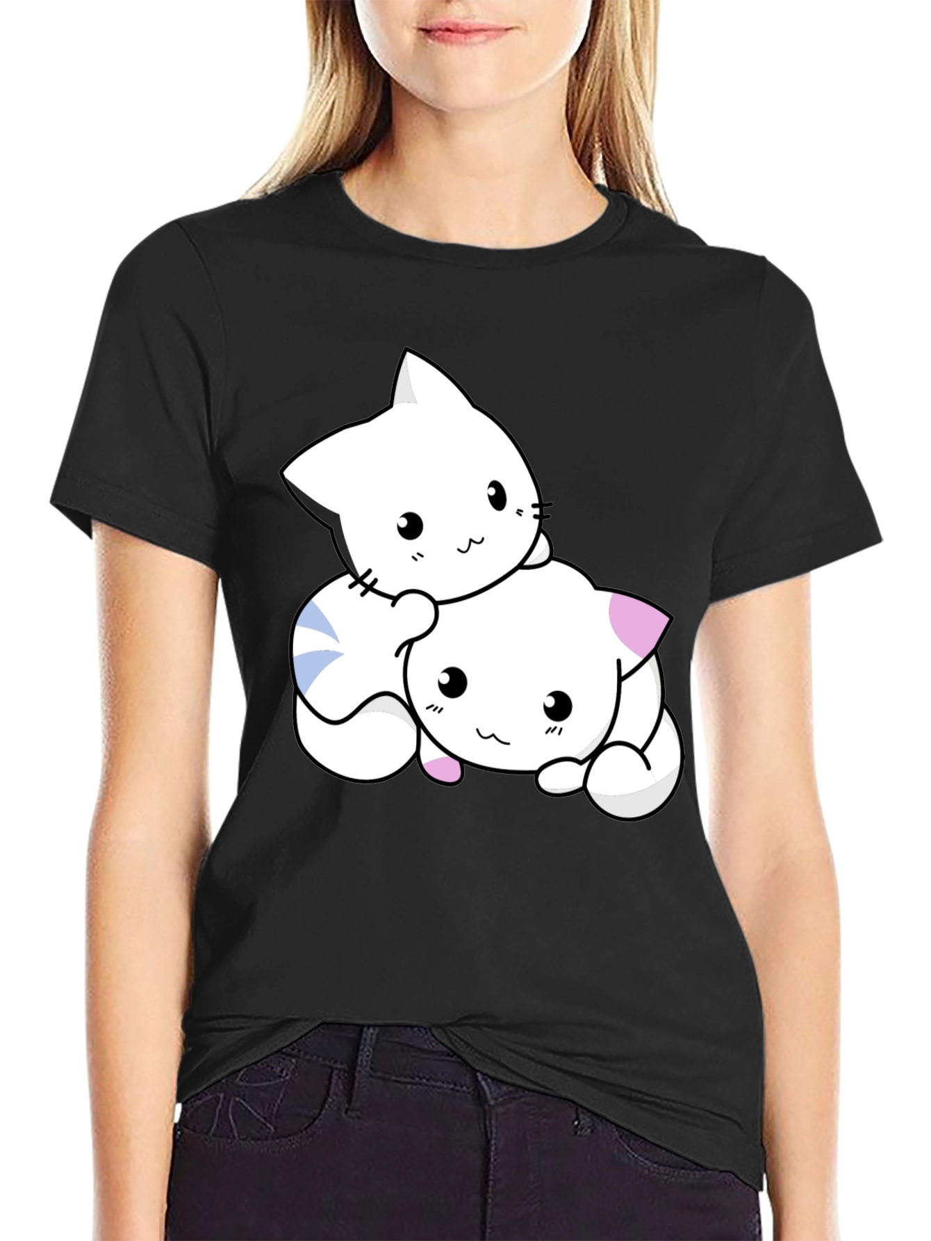 Cute Kawaii Cat T-Shirt - Black