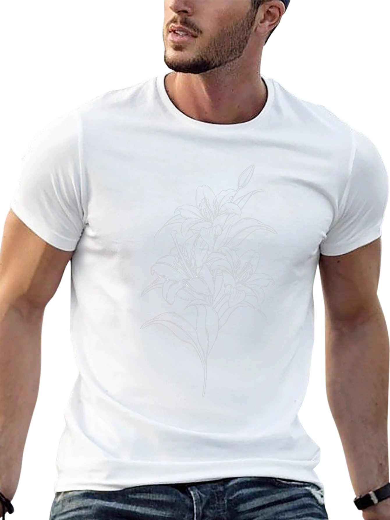 Black Lily Line Art T-Shirt