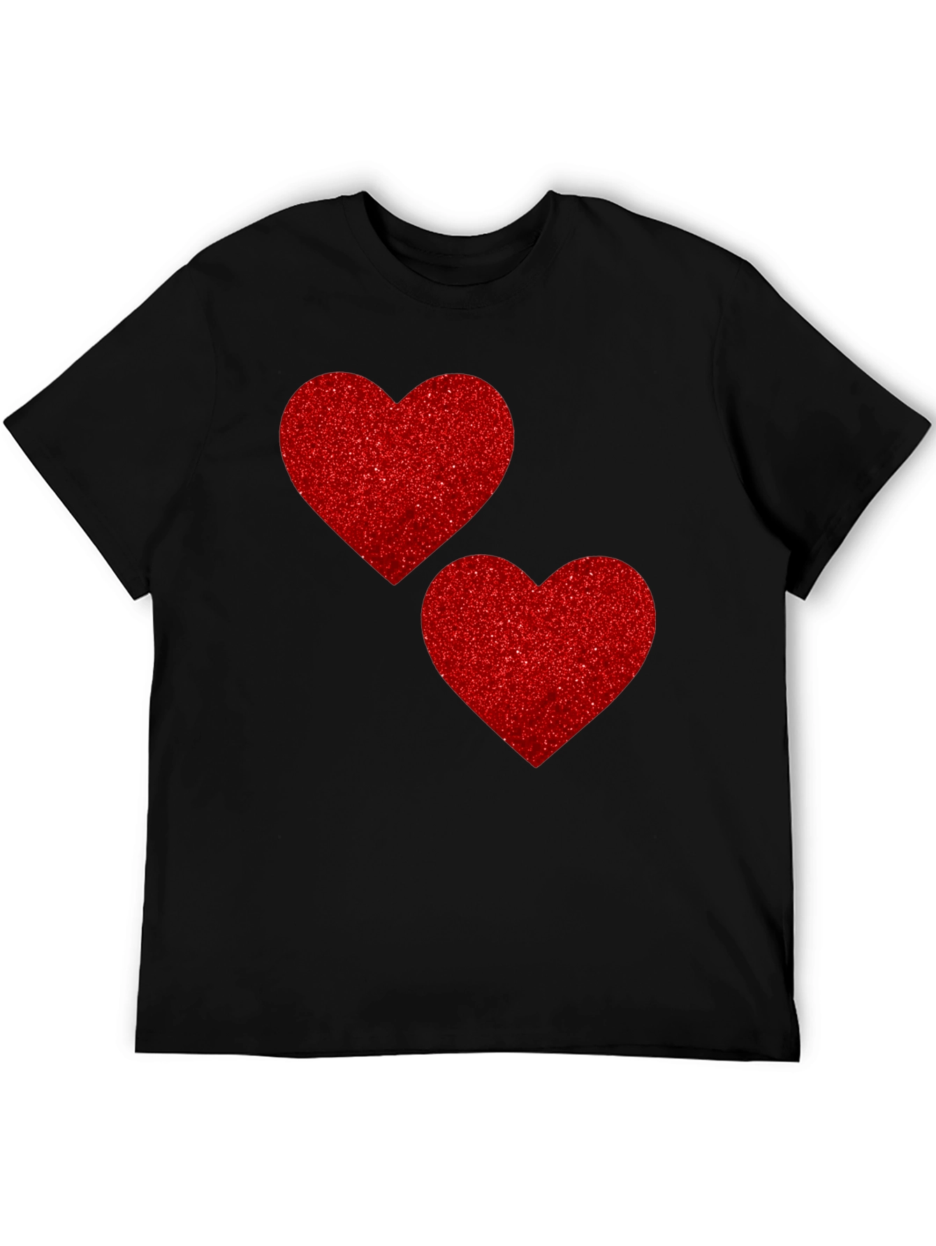 Heart Graphic Tee - Red Glitter Hearts on Black