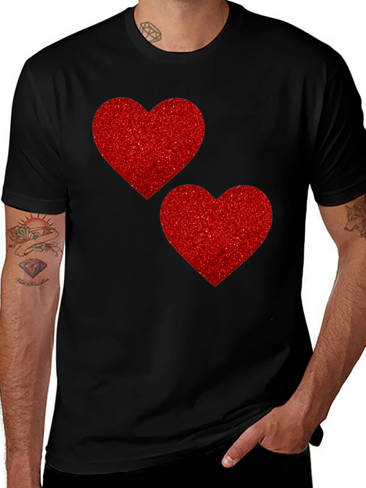 Heart Graphic Tee - Red Glitter Hearts on Black