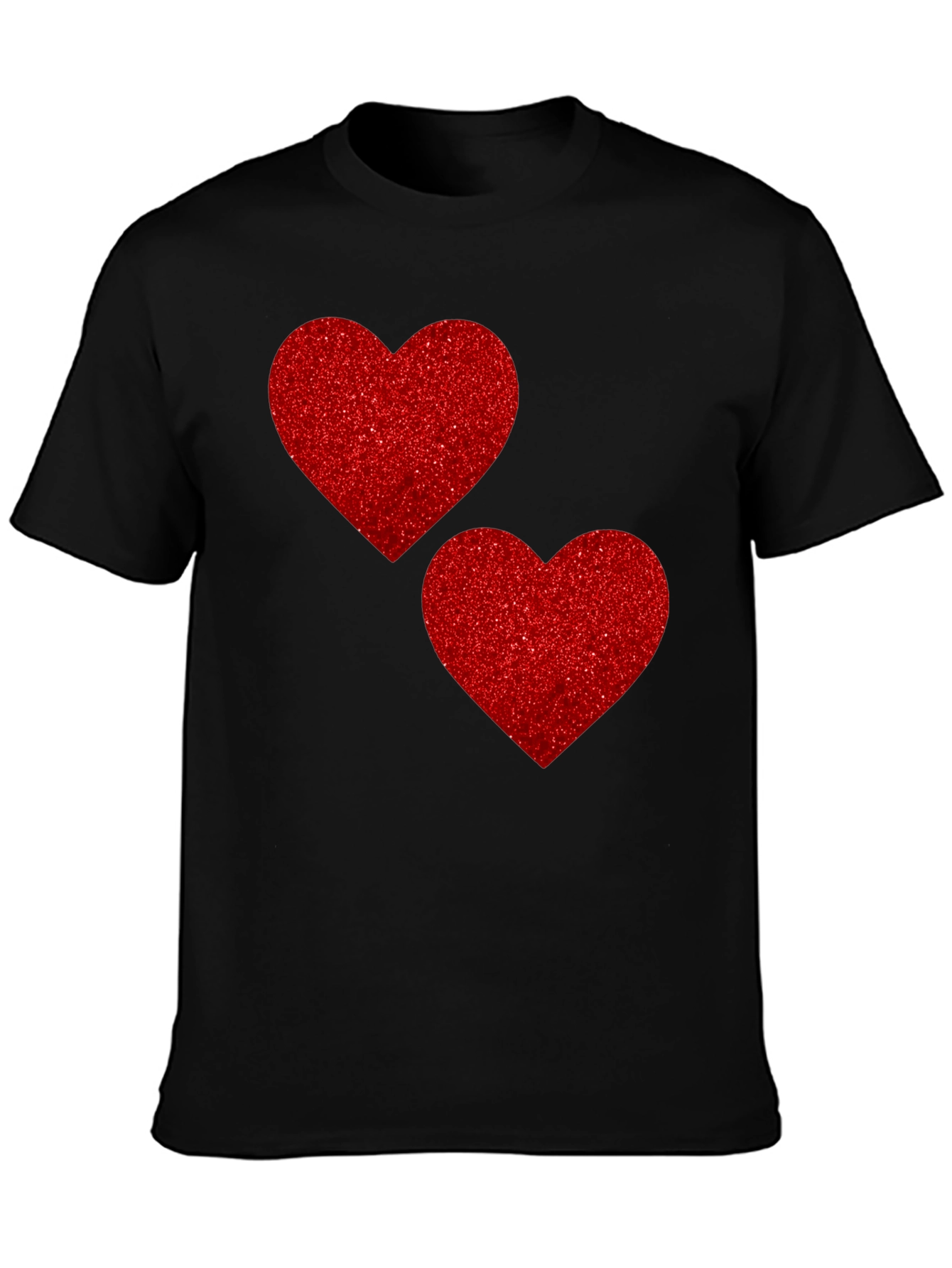 Heart Graphic Tee - Red Glitter Hearts on Black