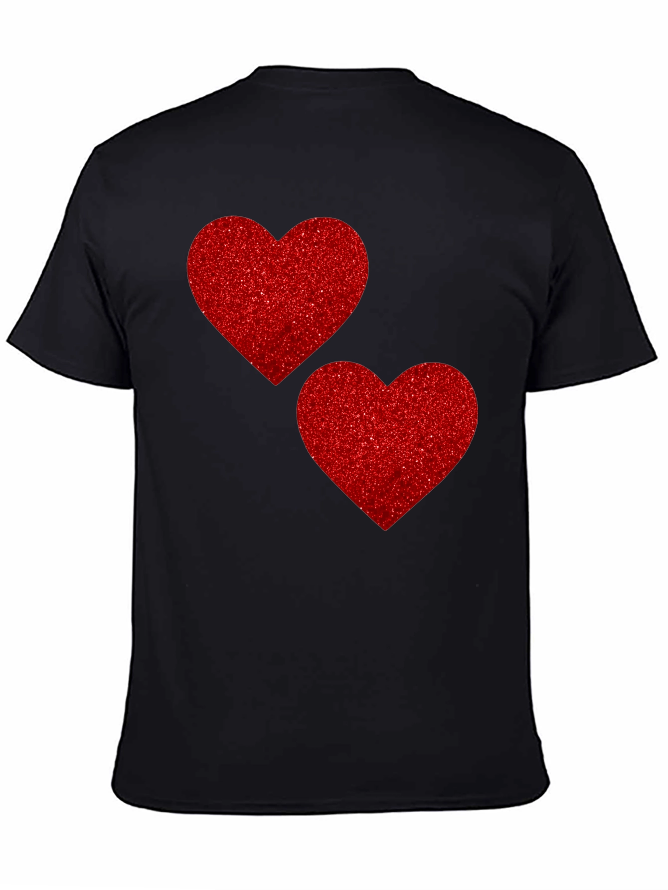 Heart Graphic Tee - Red Glitter Hearts on Black