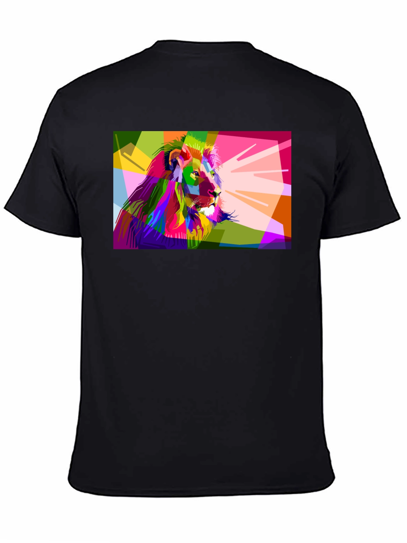 Geometric Lion Graphic Print Mens Black T-Shirt