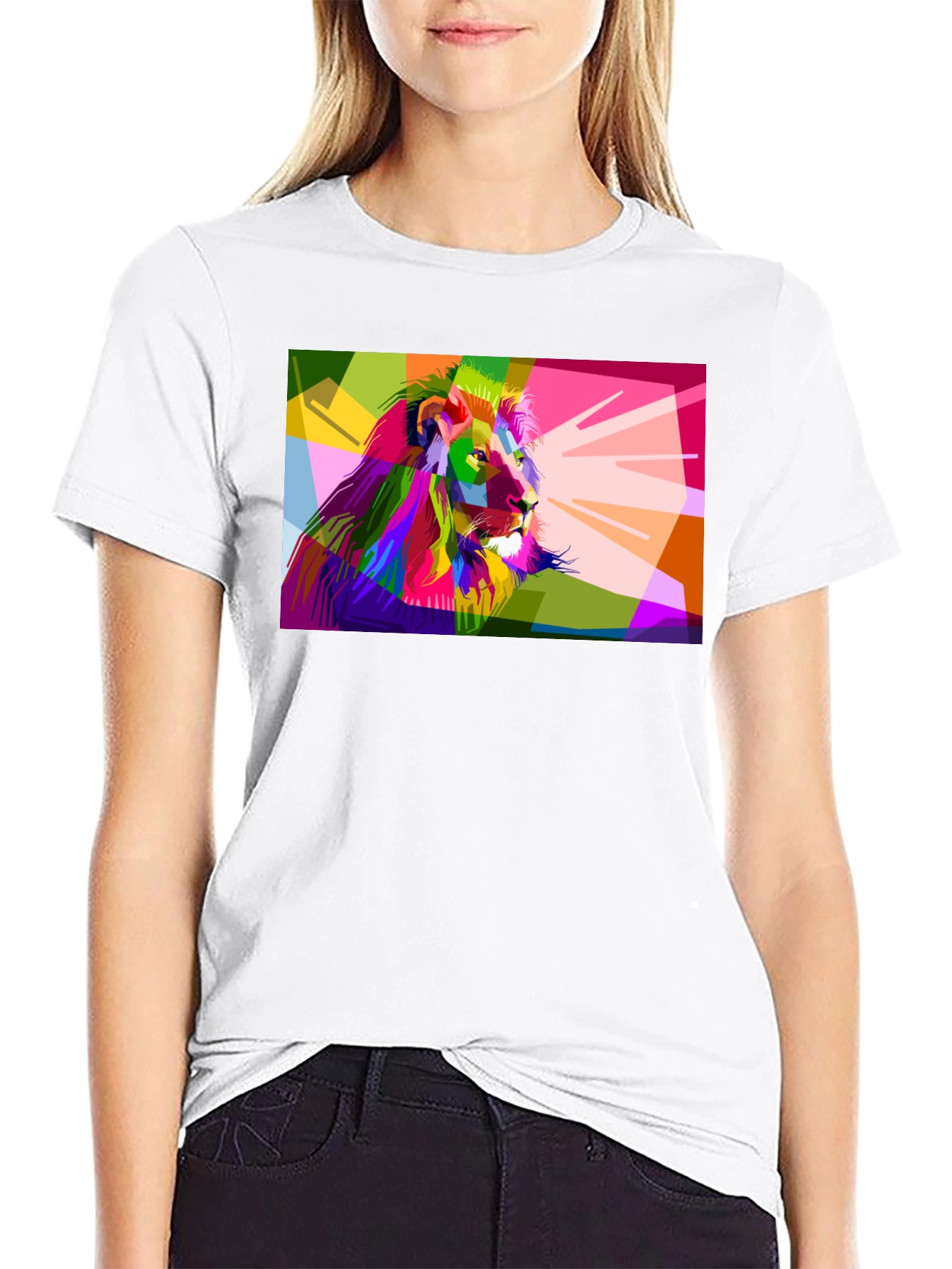 Geometric Lion Graphic Print Mens Black T-Shirt