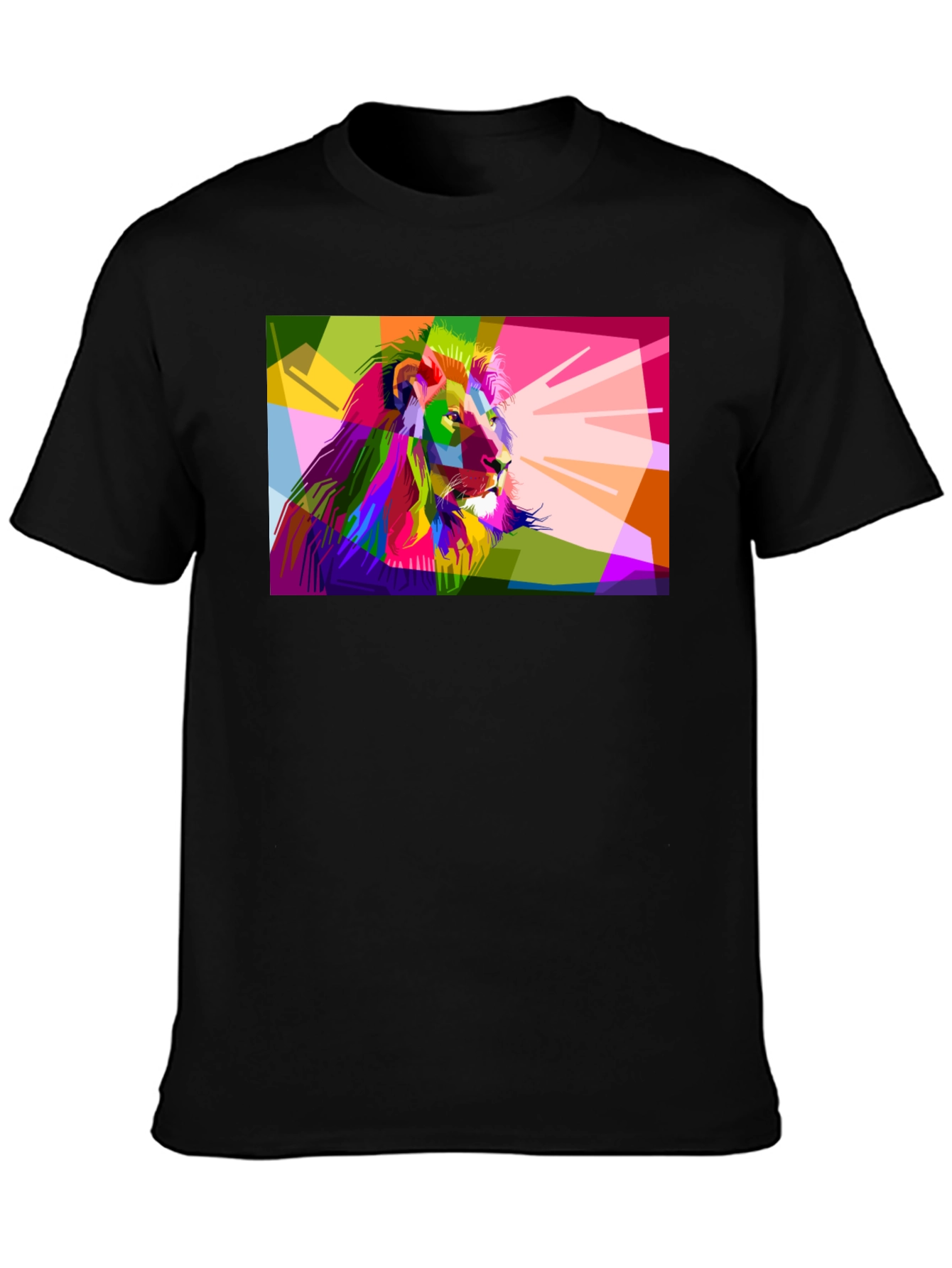 Geometric Lion Graphic Print Mens Black T-Shirt