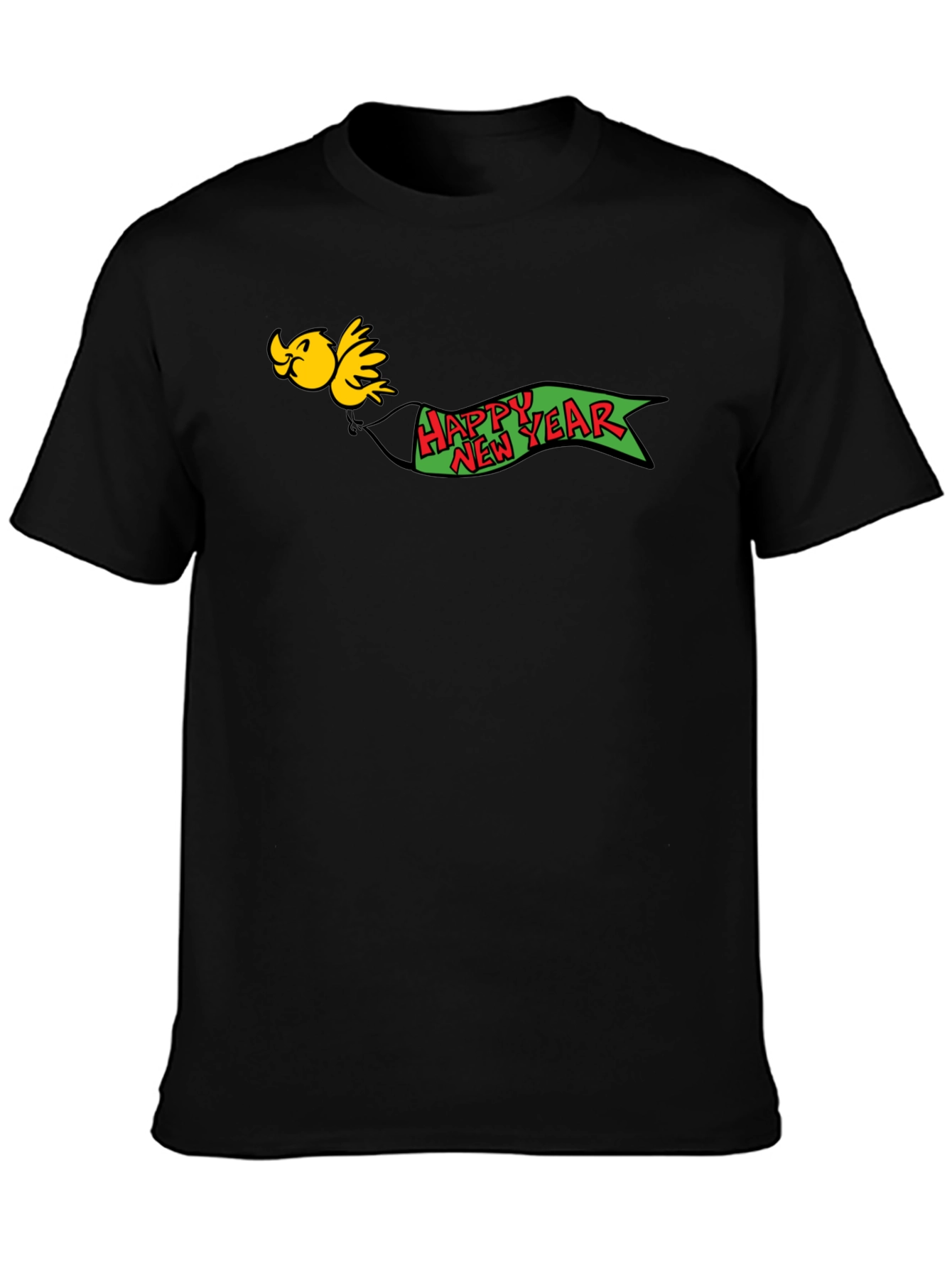 Festive New Year Bird Graphic Black T-Shirt