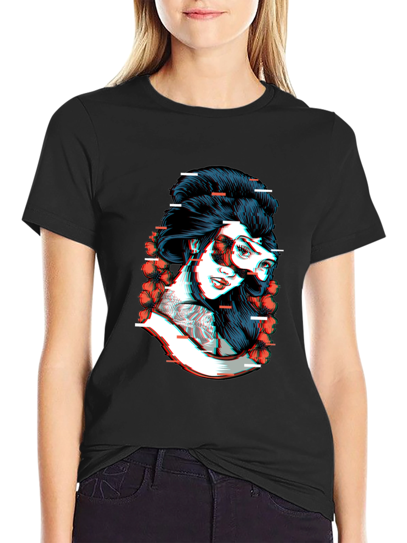 Glitch Geisha Graphic Tee - Black Cotton T-Shirt