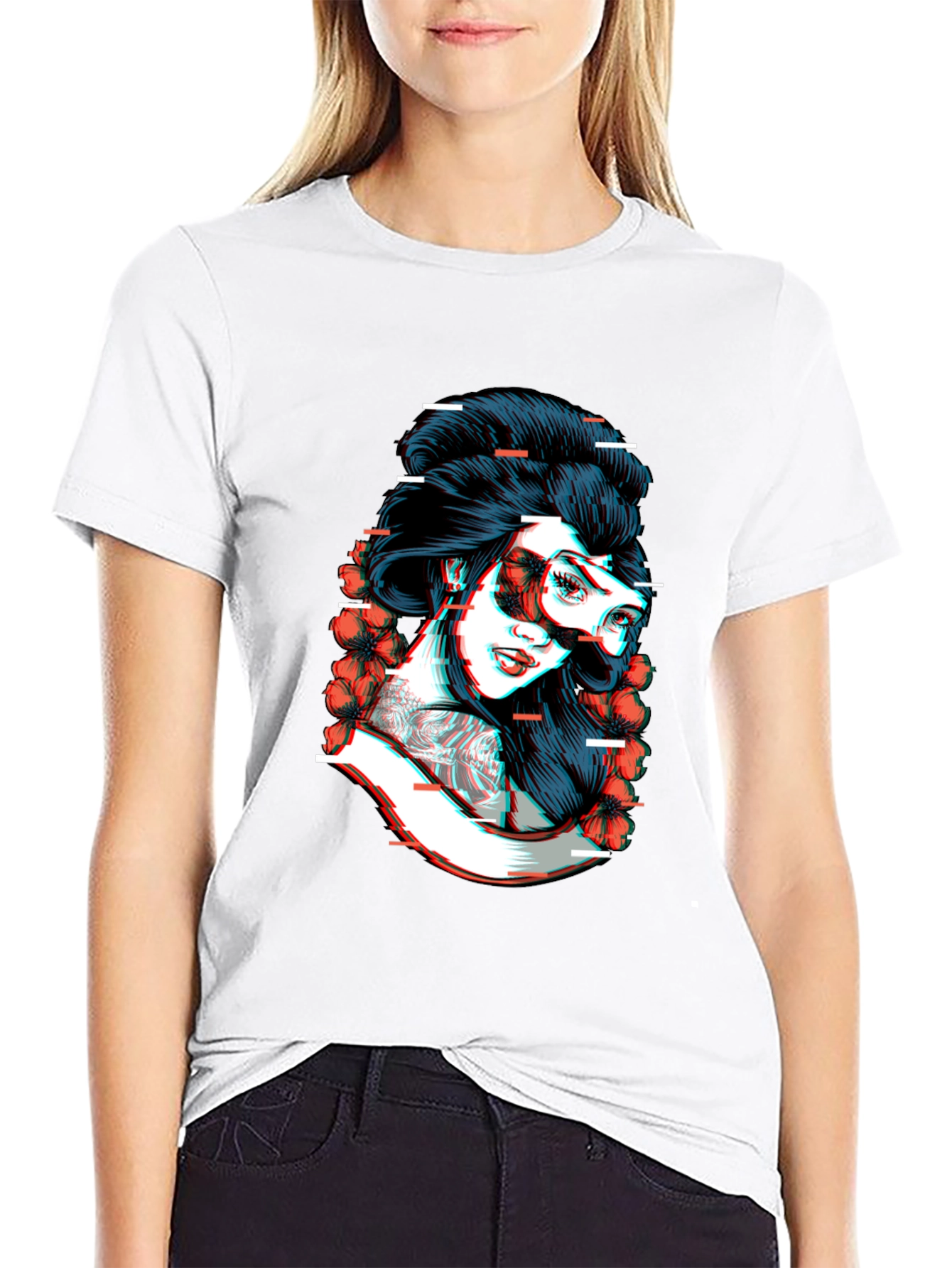Glitch Geisha Graphic Tee - Black Cotton T-Shirt