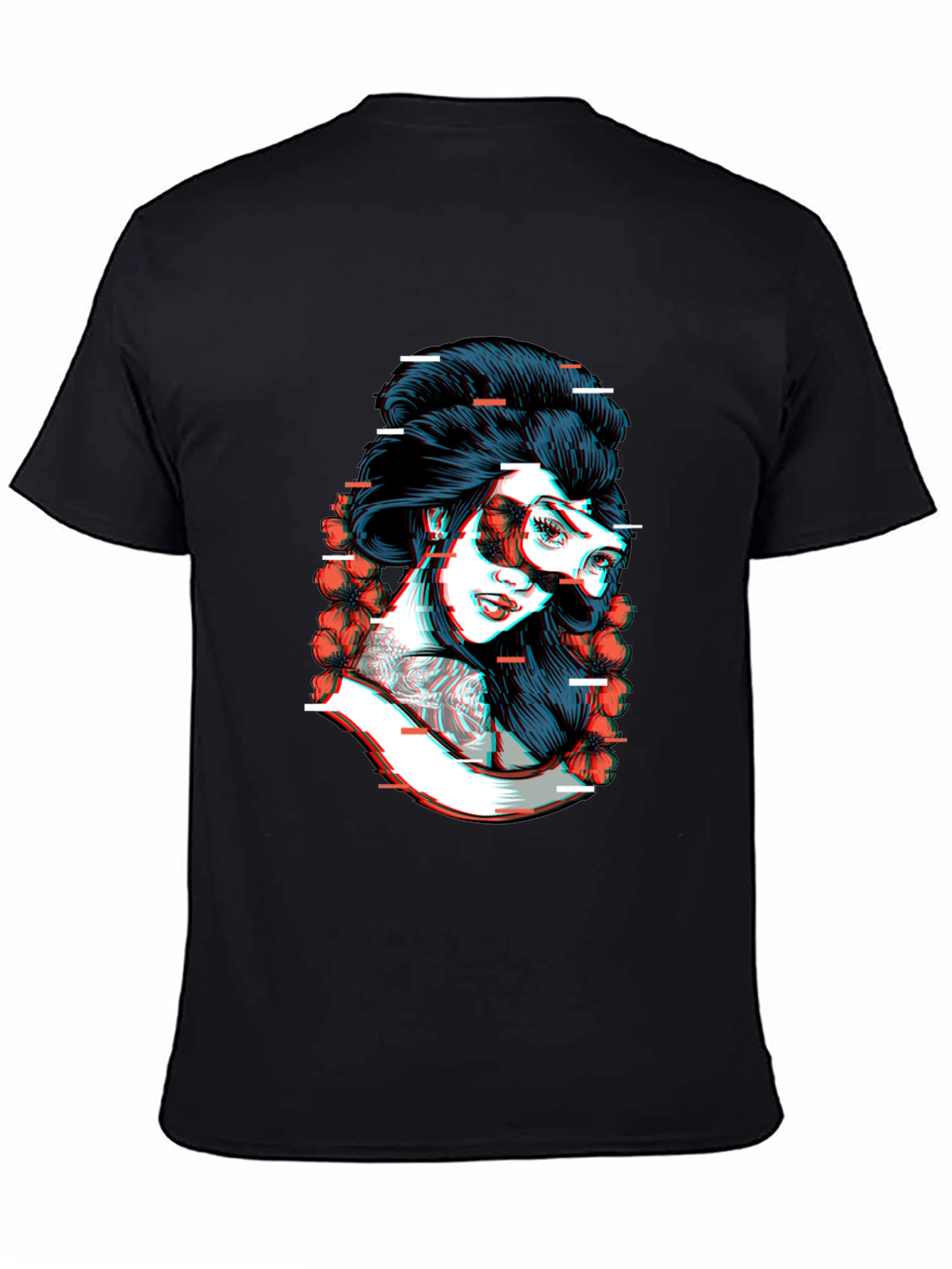 Glitch Geisha Graphic Tee - Black Cotton T-Shirt