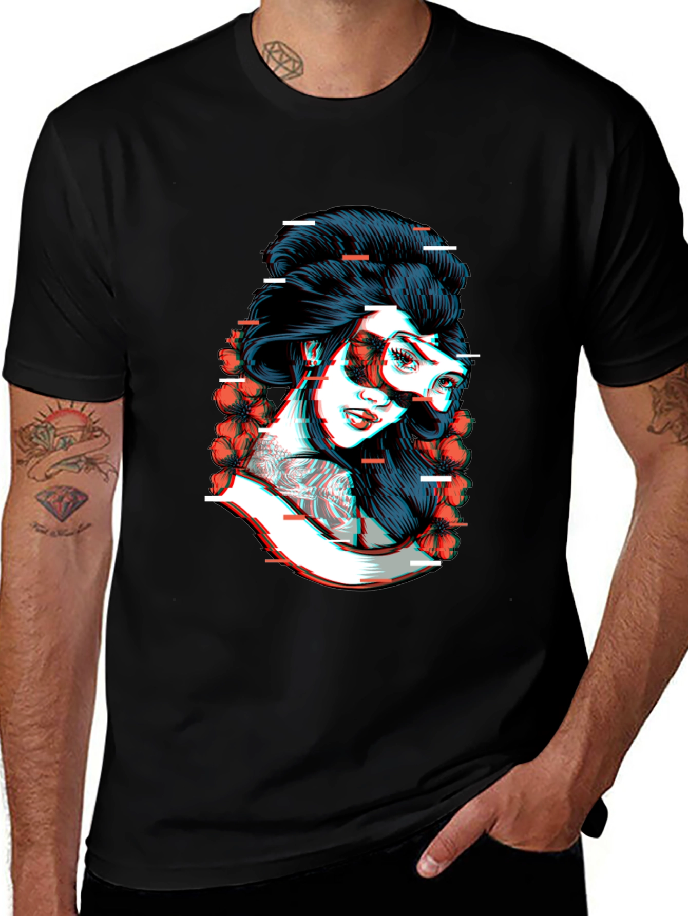 Glitch Geisha Graphic Tee - Black Cotton T-Shirt