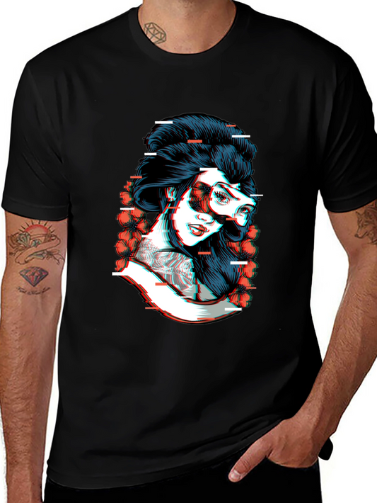 Glitch Geisha Graphic Tee - Black Cotton T-Shirt