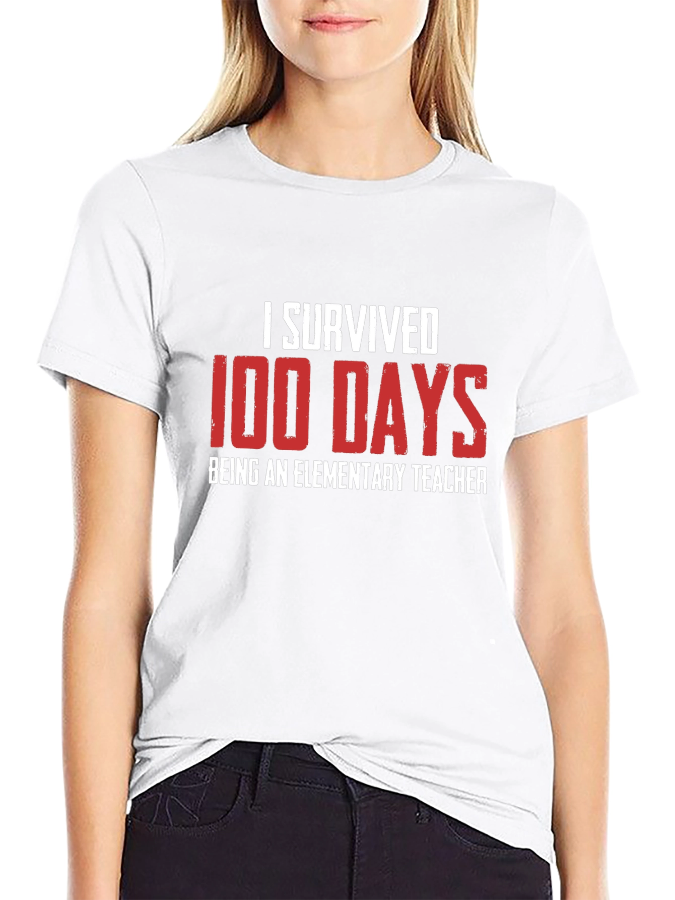 I Survived 100 Days Elementary Teacher Black T-Shirt