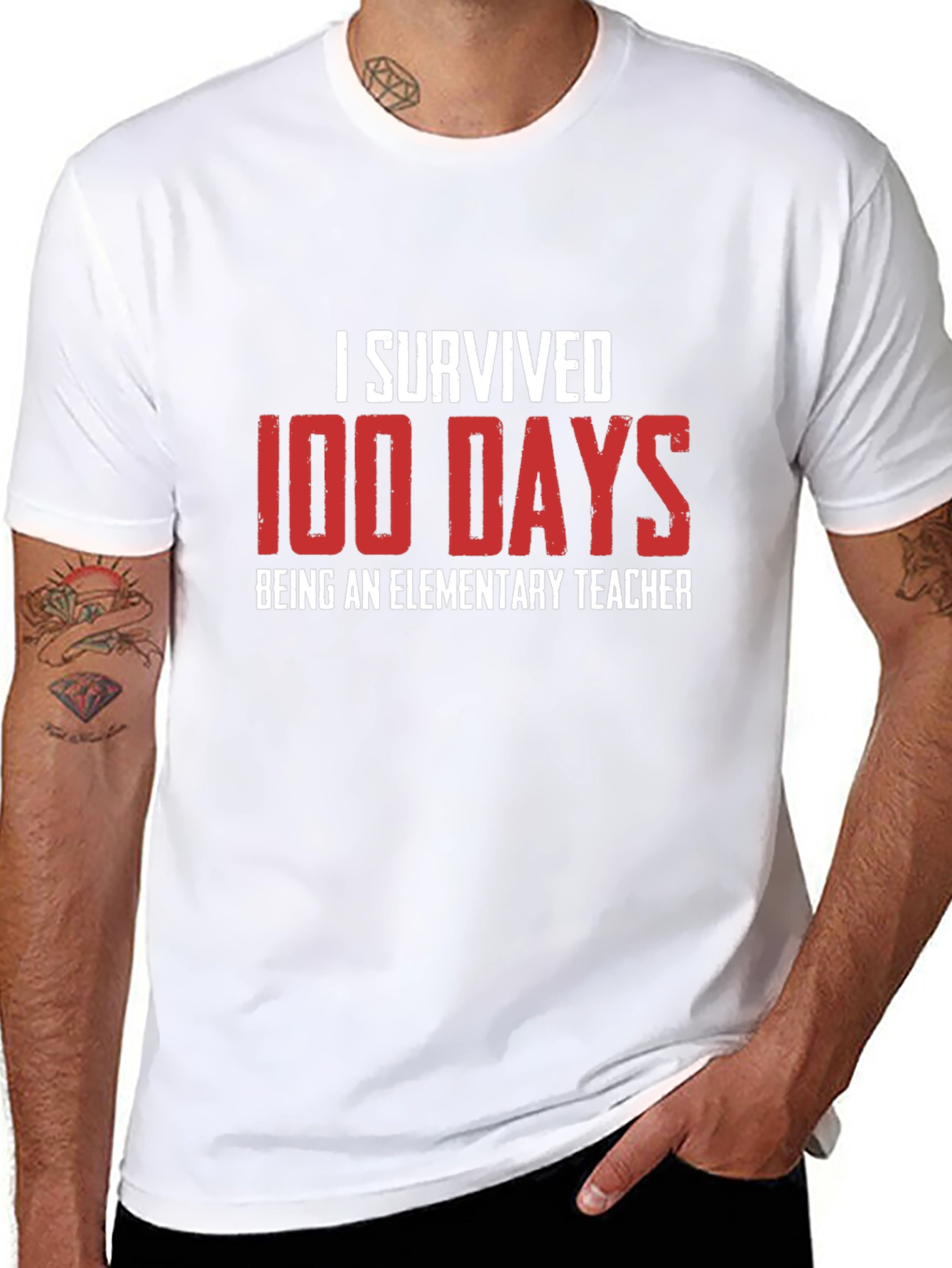 I Survived 100 Days Elementary Teacher Black T-Shirt