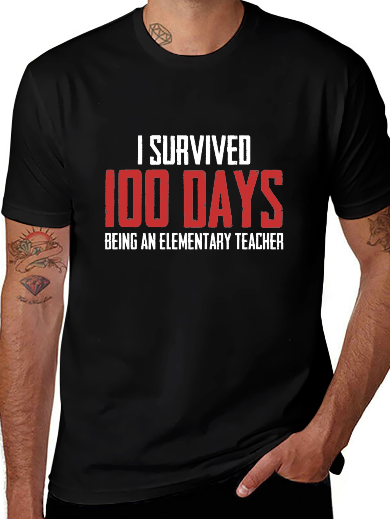 I Survived 100 Days Elementary Teacher Black T-Shirt