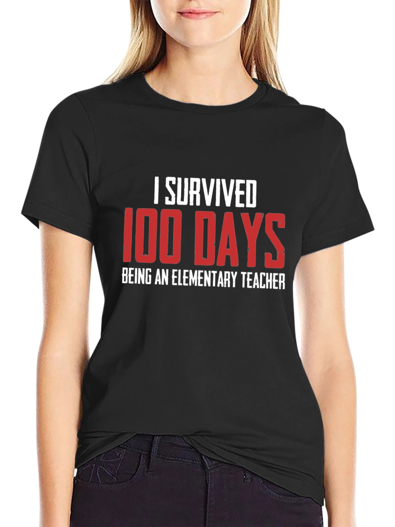 I Survived 100 Days Elementary Teacher Black T-Shirt