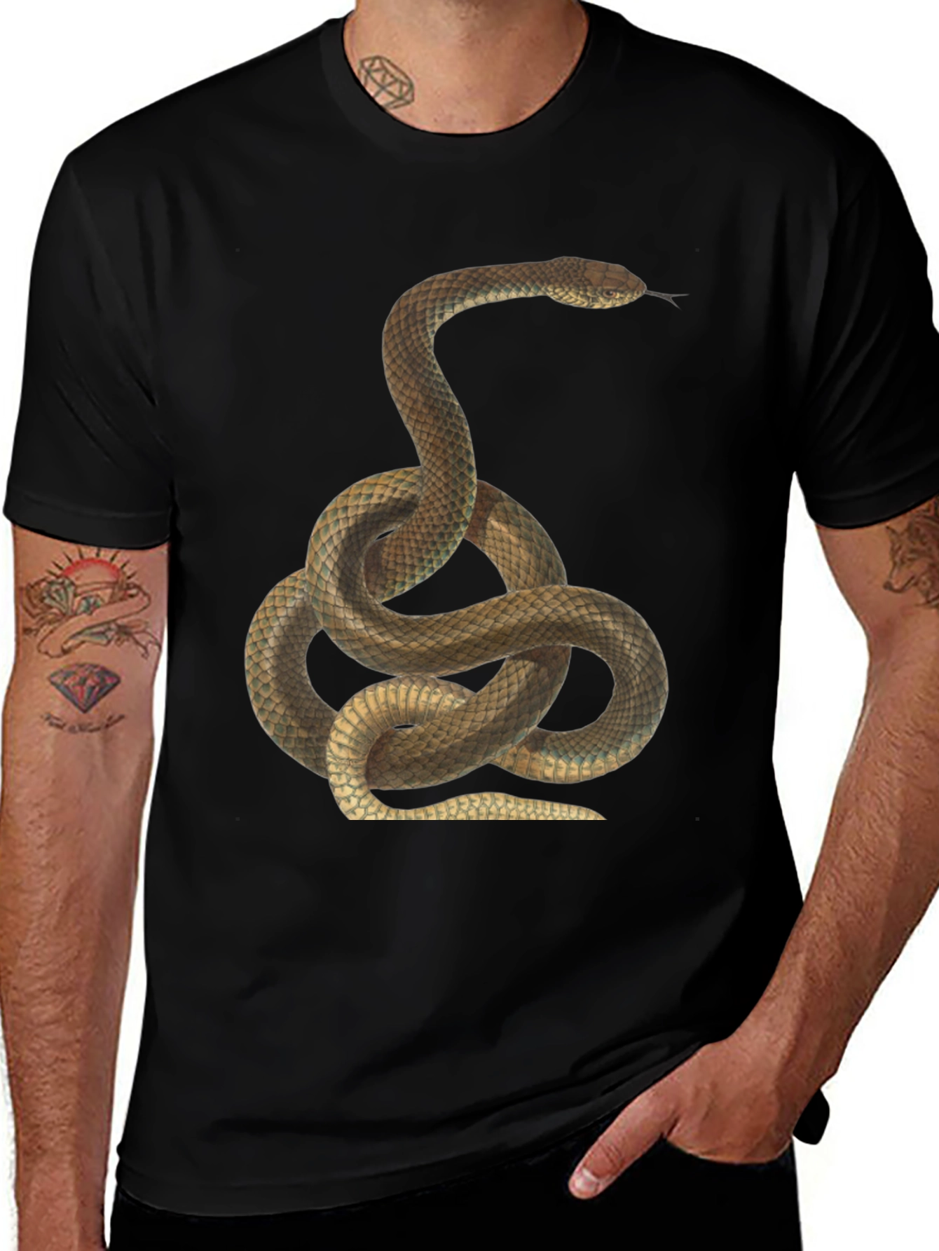Snake Print Black T-Shirt for Men