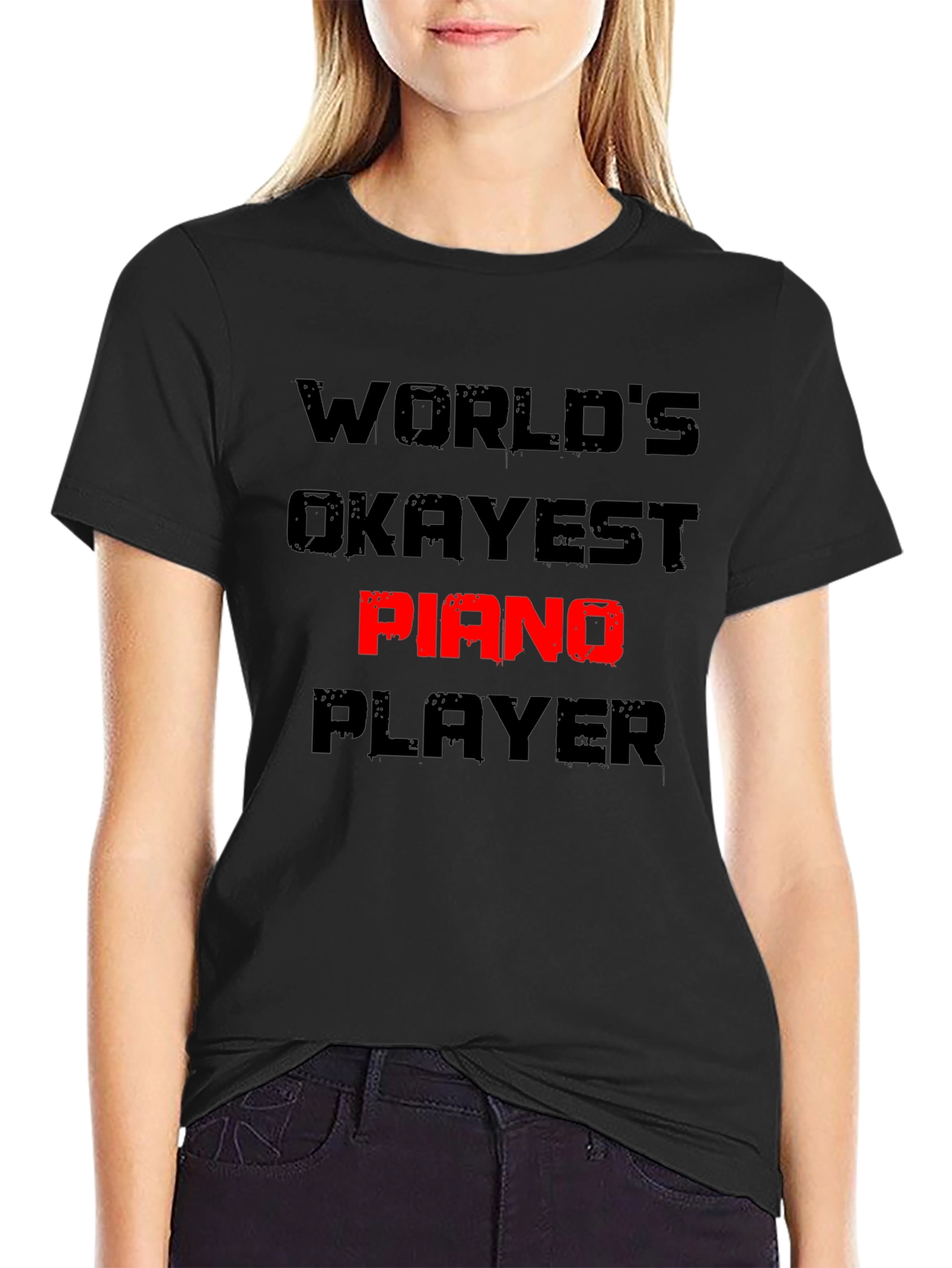Worlds Okayest Piano Player T-Shirt Funny Musician Tee