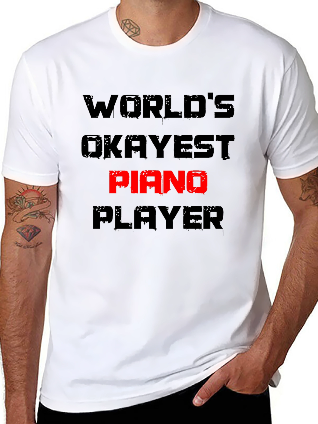 Worlds Okayest Piano Player T-Shirt Funny Musician Tee