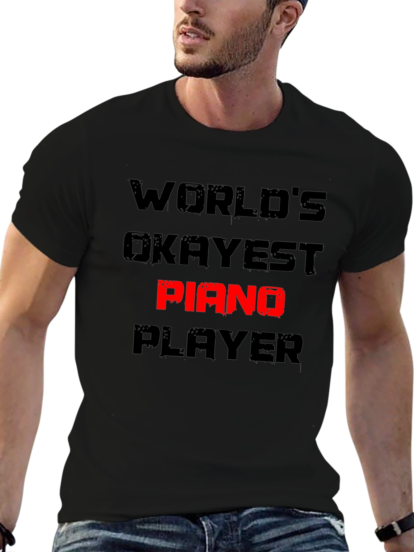 Worlds Okayest Piano Player T-Shirt Funny Musician Tee