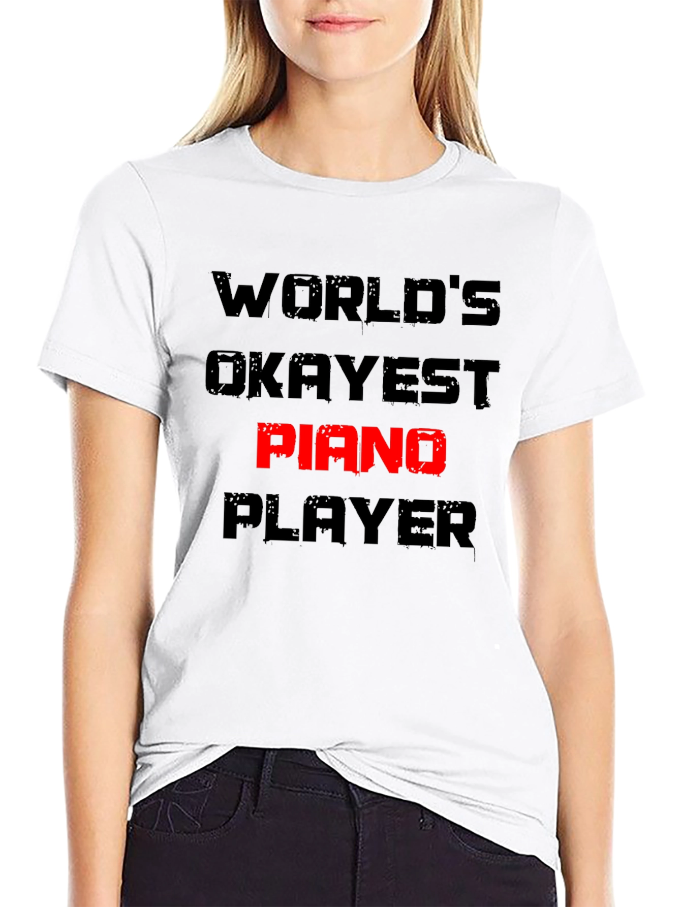 Worlds Okayest Piano Player T-Shirt Funny Musician Tee
