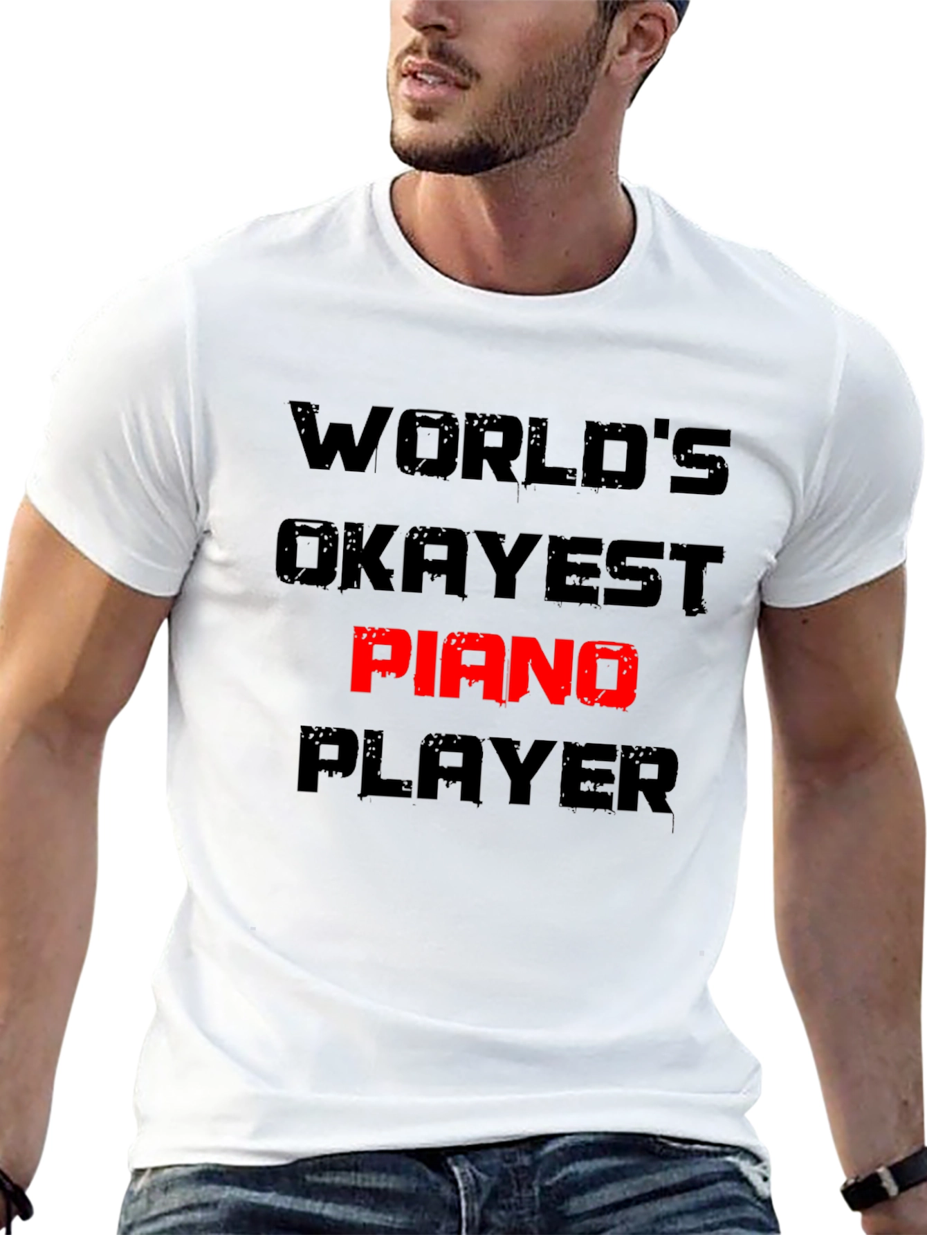 Worlds Okayest Piano Player T-Shirt Funny Musician Tee
